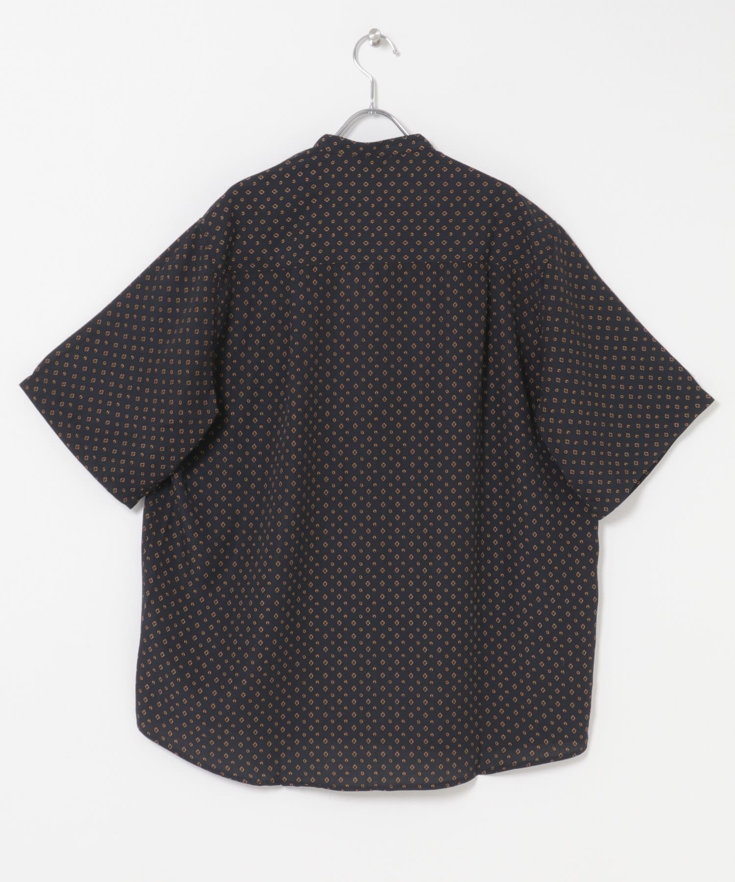 バンドカラーショートスリーブ 総柄シャツ NAVY M