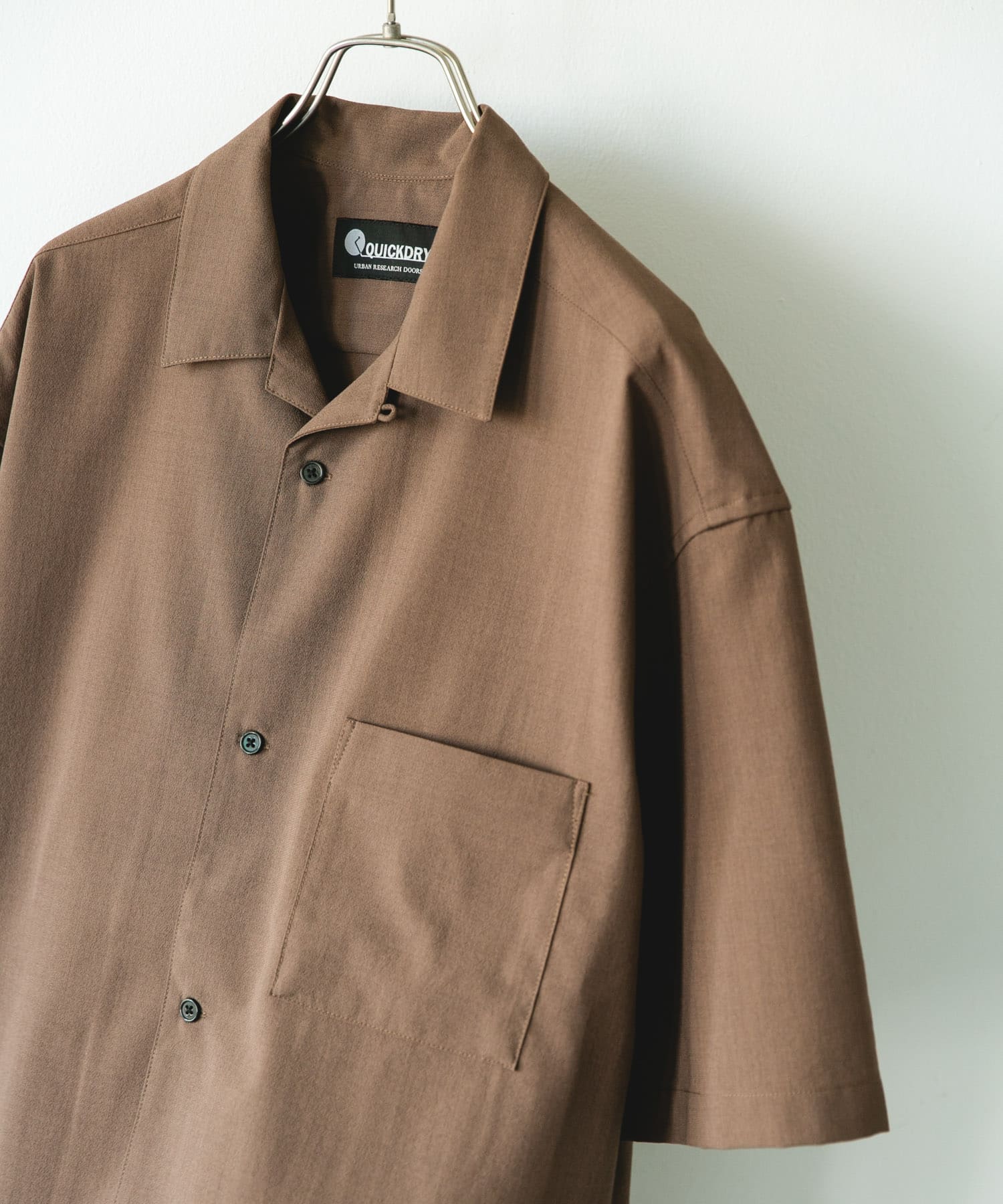 『イージーケア/速乾/UVカット』クイックドライ オープンカラー ショートスリーブ シャツ BROWN M