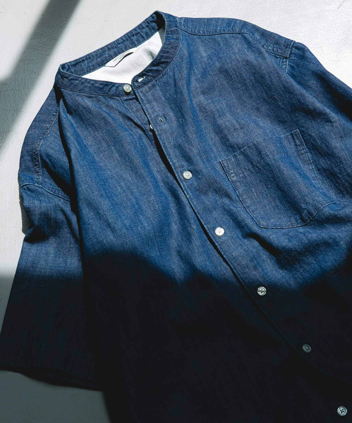 リネンブレンド デニムバンドショートスリーブシャツ