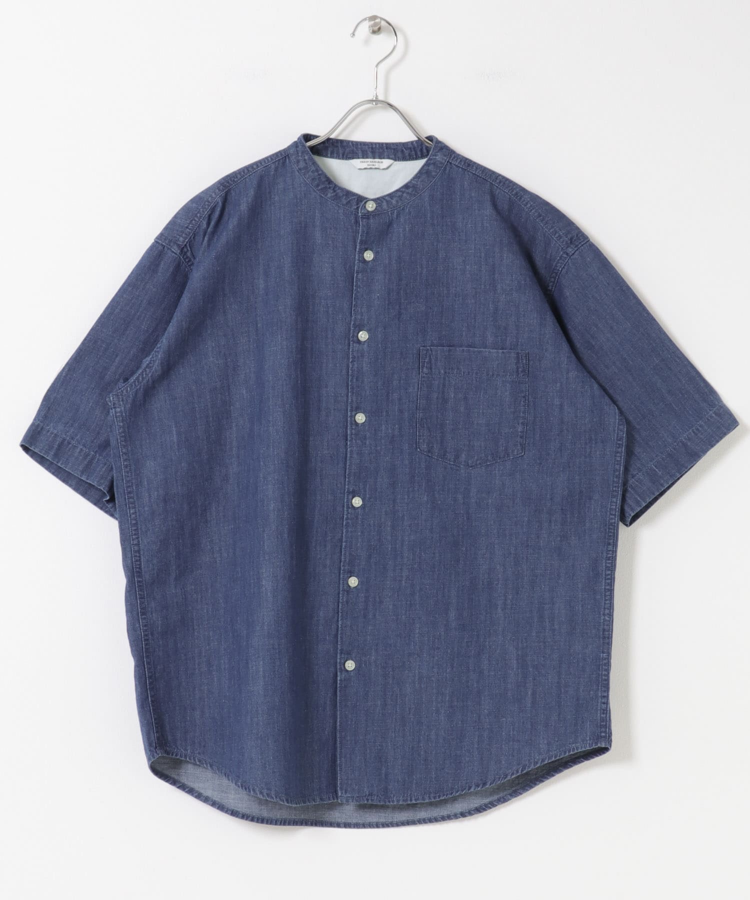 リネンブレンド デニムバンドショートスリーブシャツ USED M