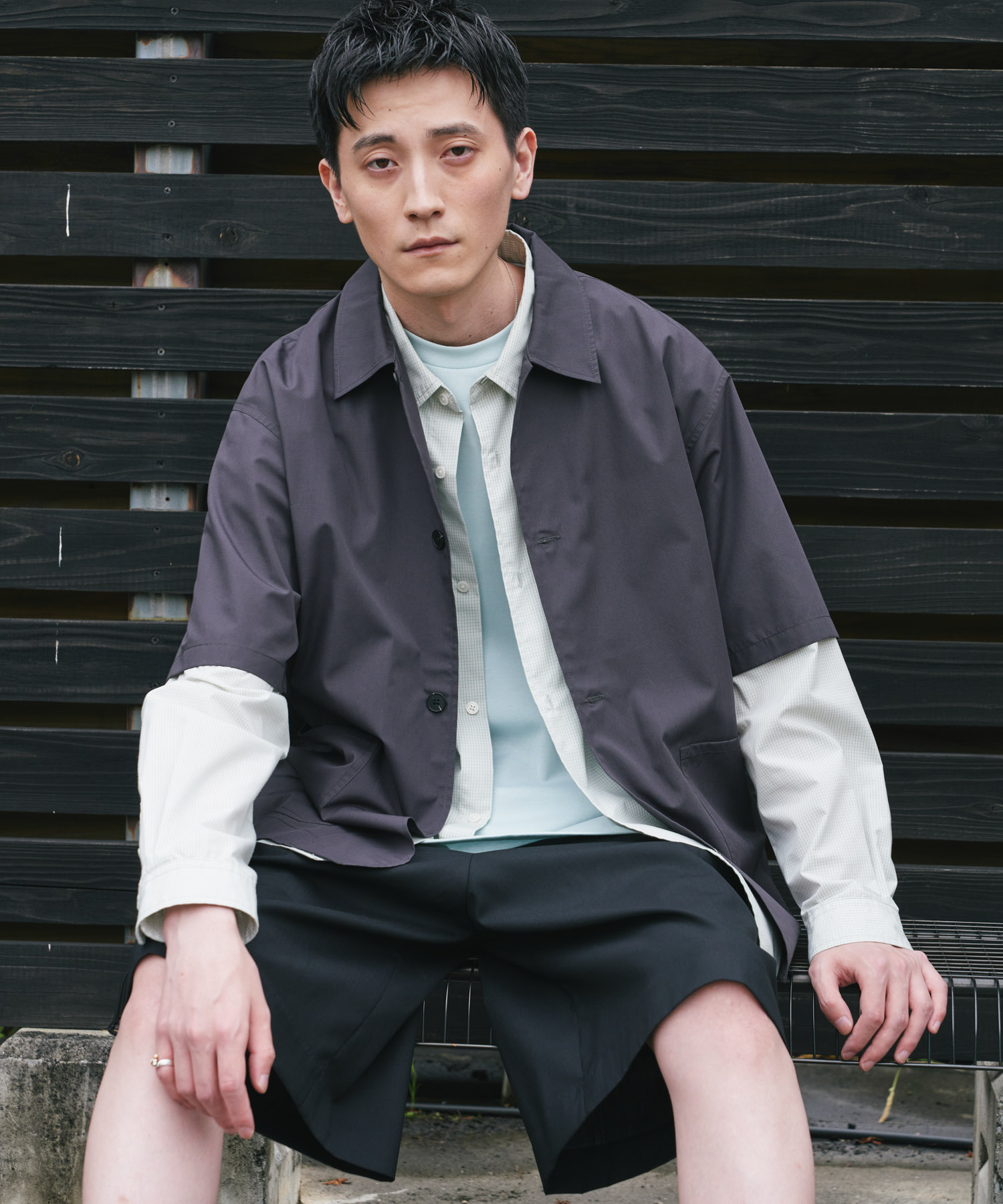 『速乾/イージーケア/UVカット』『URTECH』Aircare ショートスリーブシャツジャケット CHARCOAL M