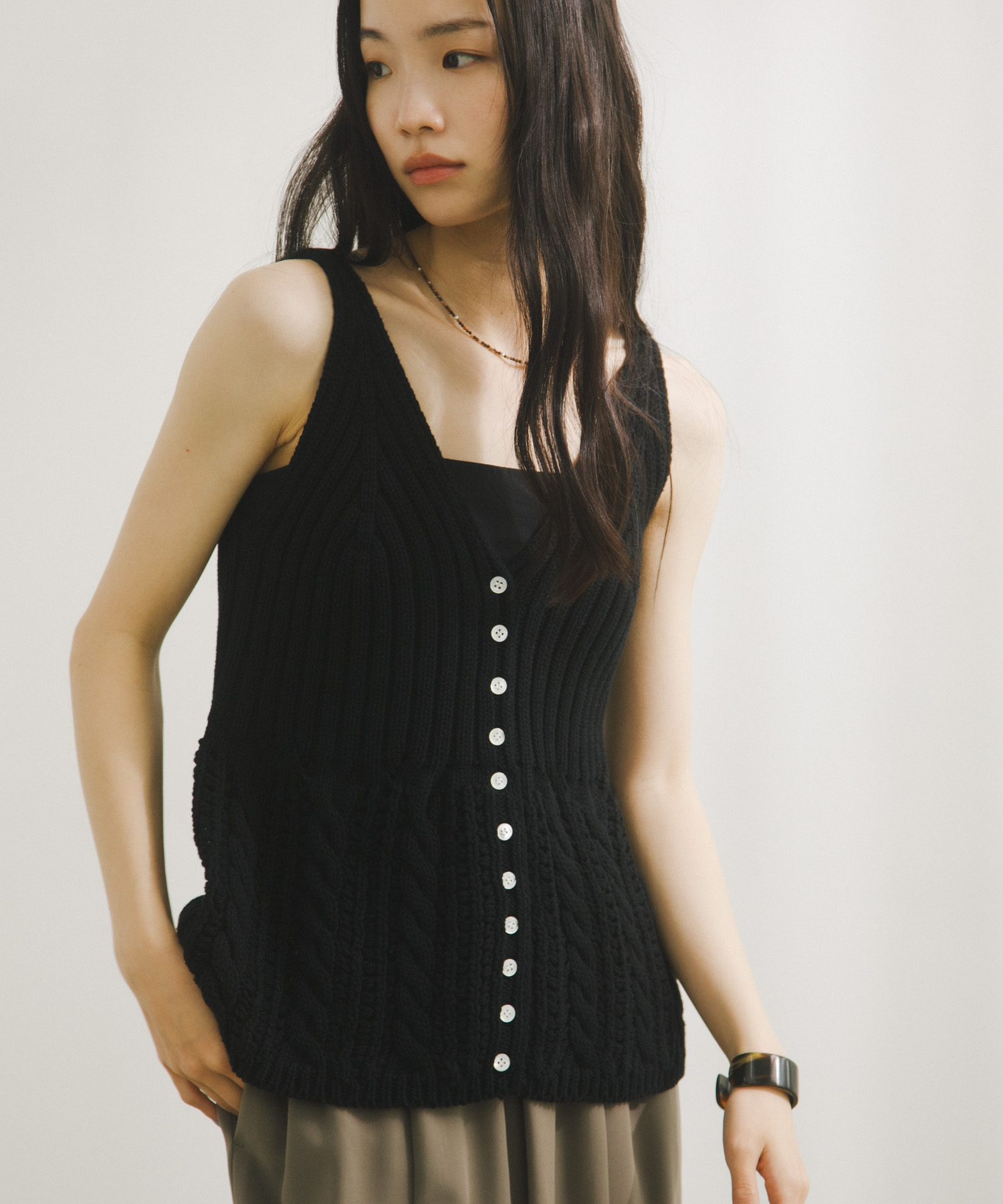 Button Cotton Knit Vest