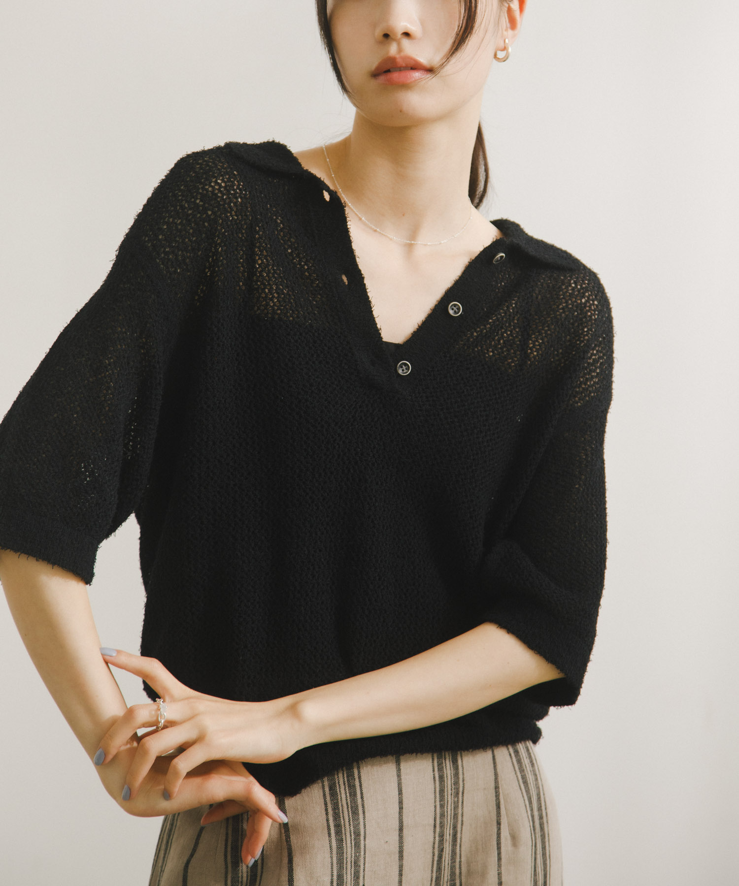 Acetate Mix Collared Knit