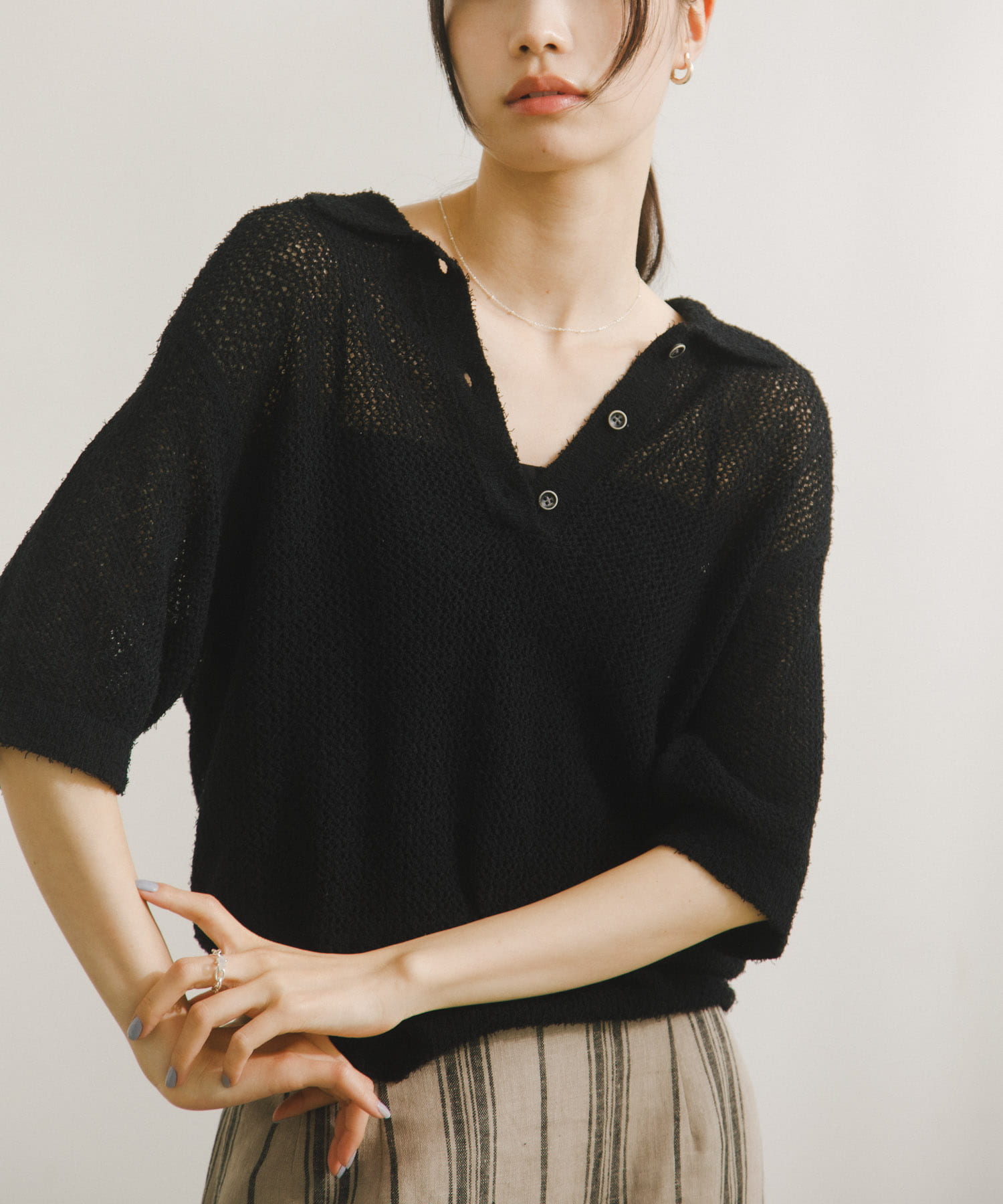 Acetate Mix Collared Knit