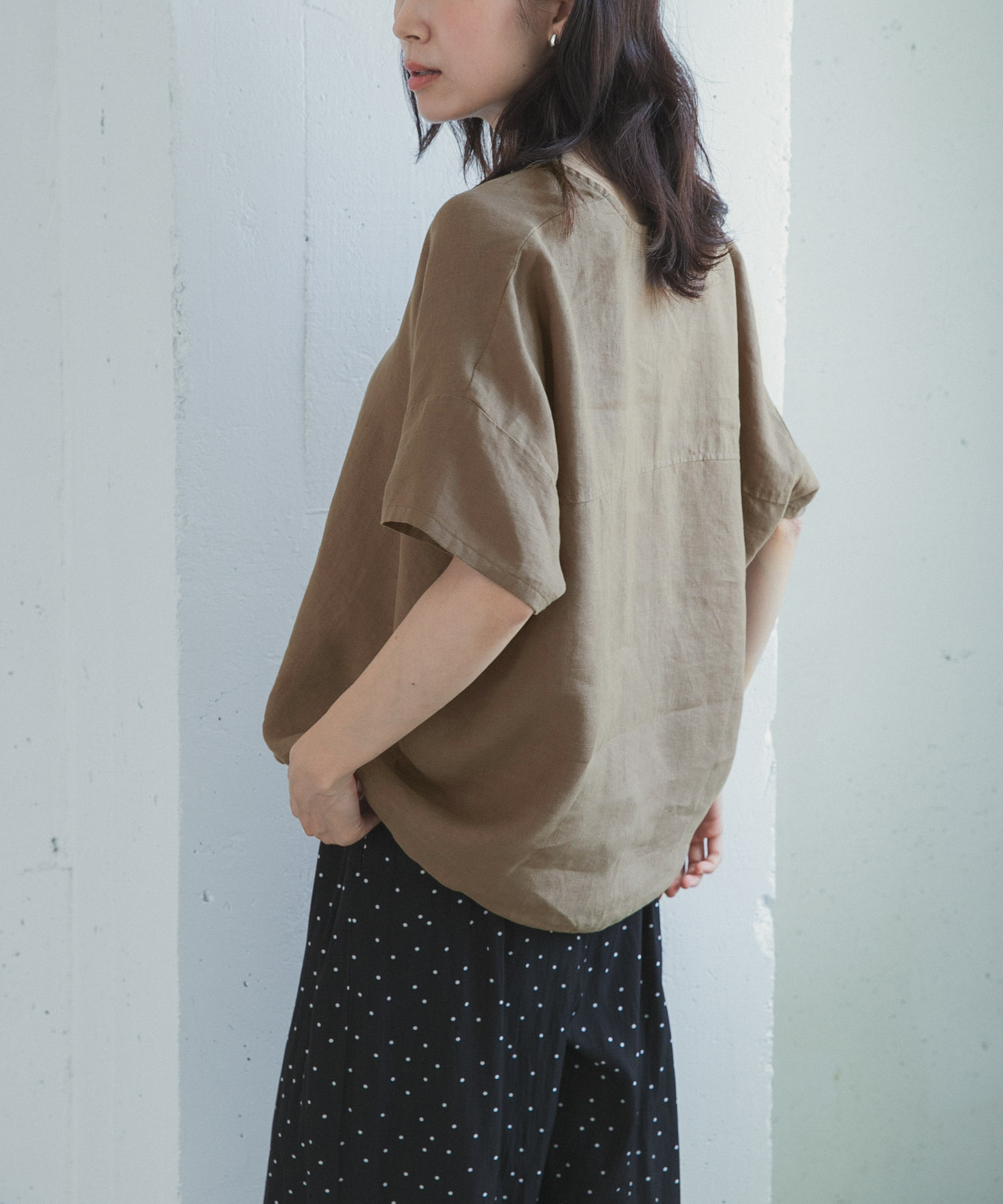 リネンフレンチスリーブドロストブラウス(Free OFF WHITE): トップス