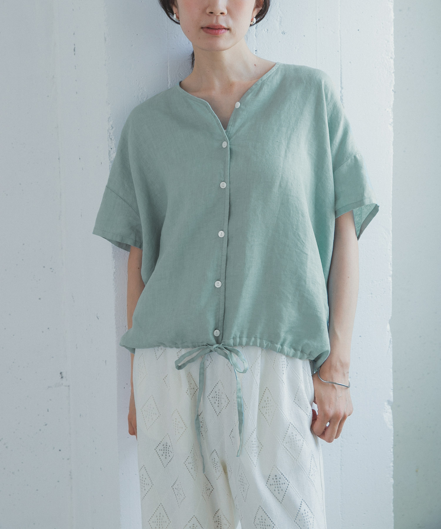 リネンフレンチスリーブドロストブラウス(Free OFF WHITE): トップス