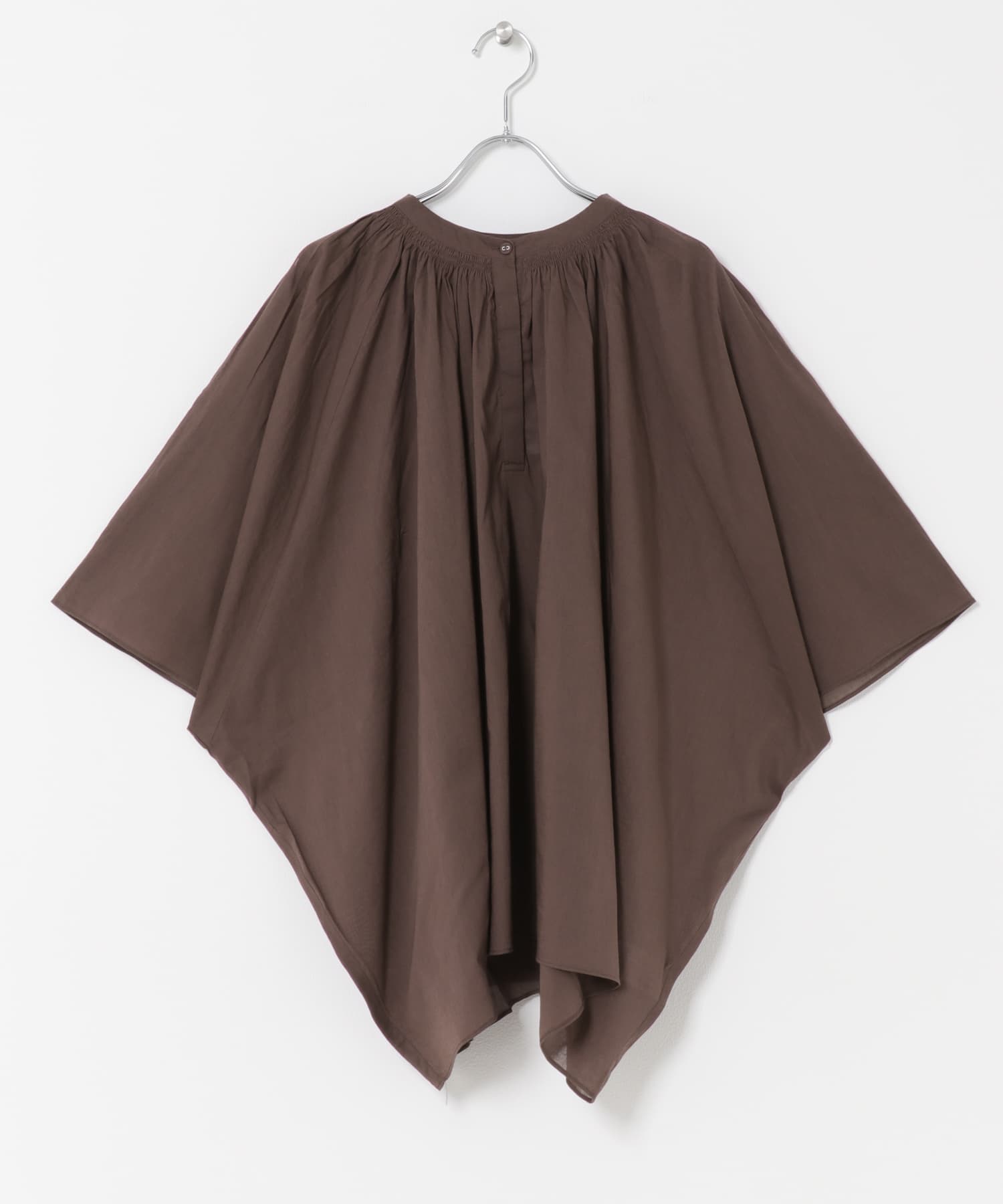 コットンボイルロールアップスリーブブラウス BROWN Free