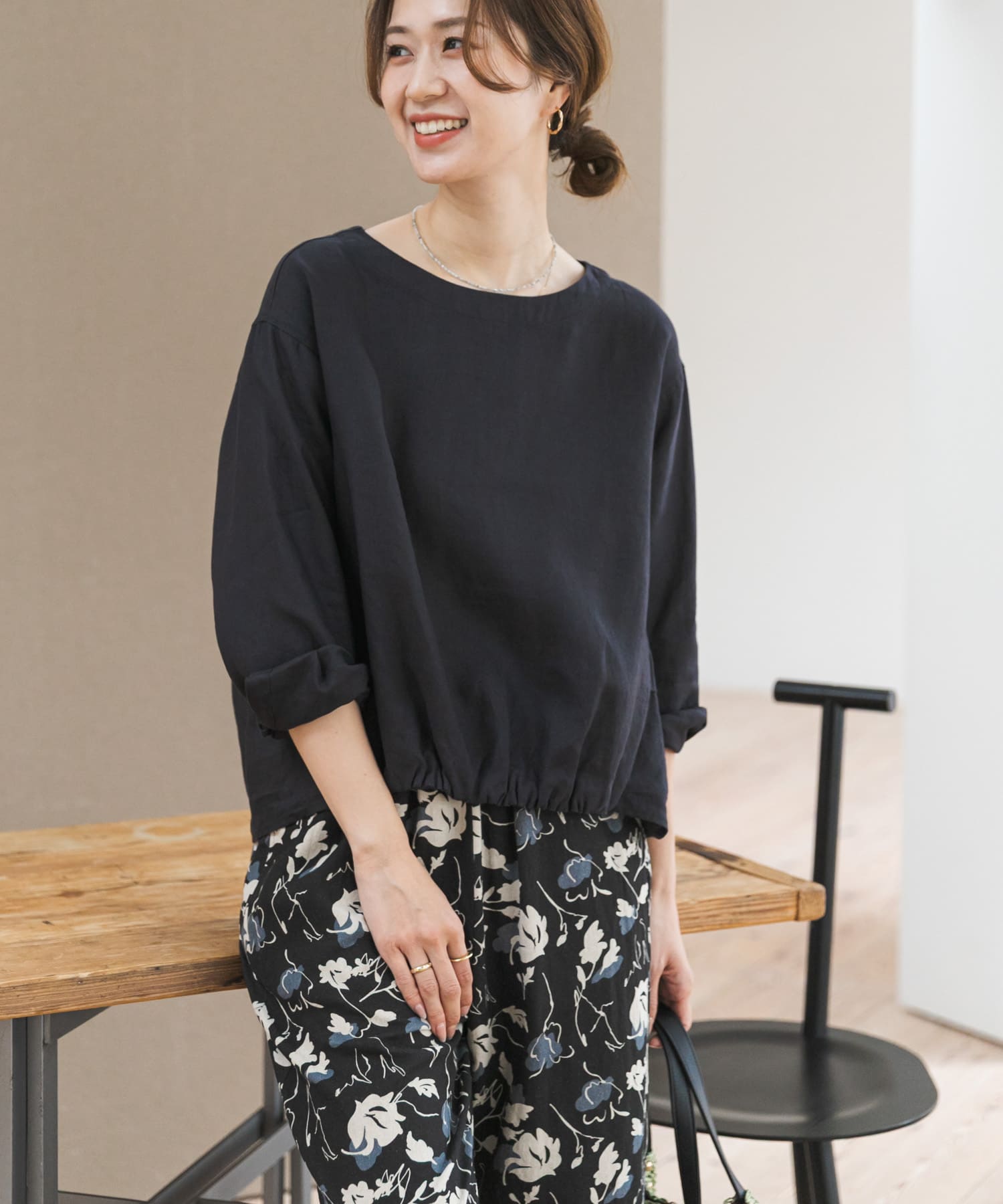 リネンフロントギャザープルオーバー