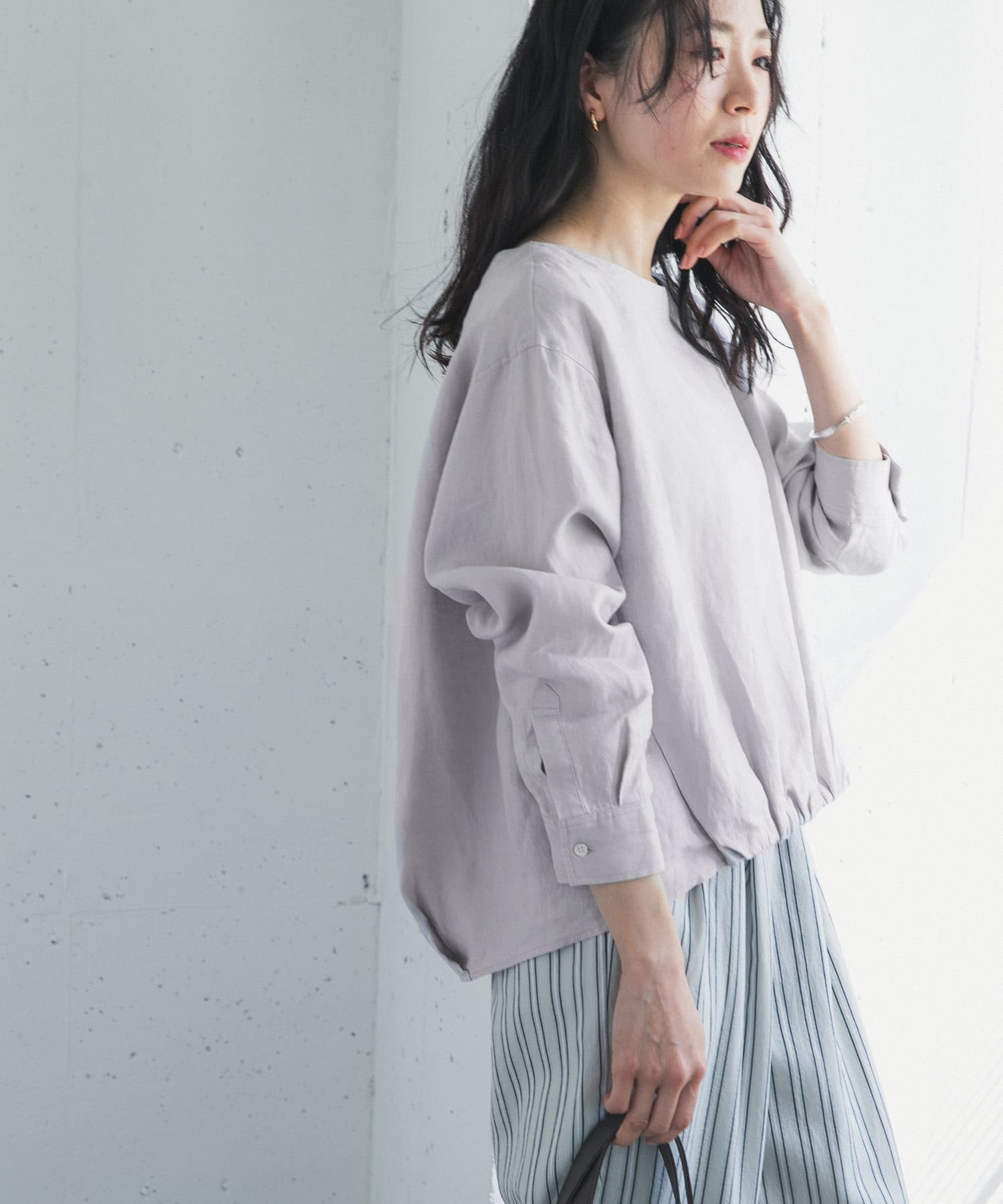 リネンフロントギャザープルオーバー