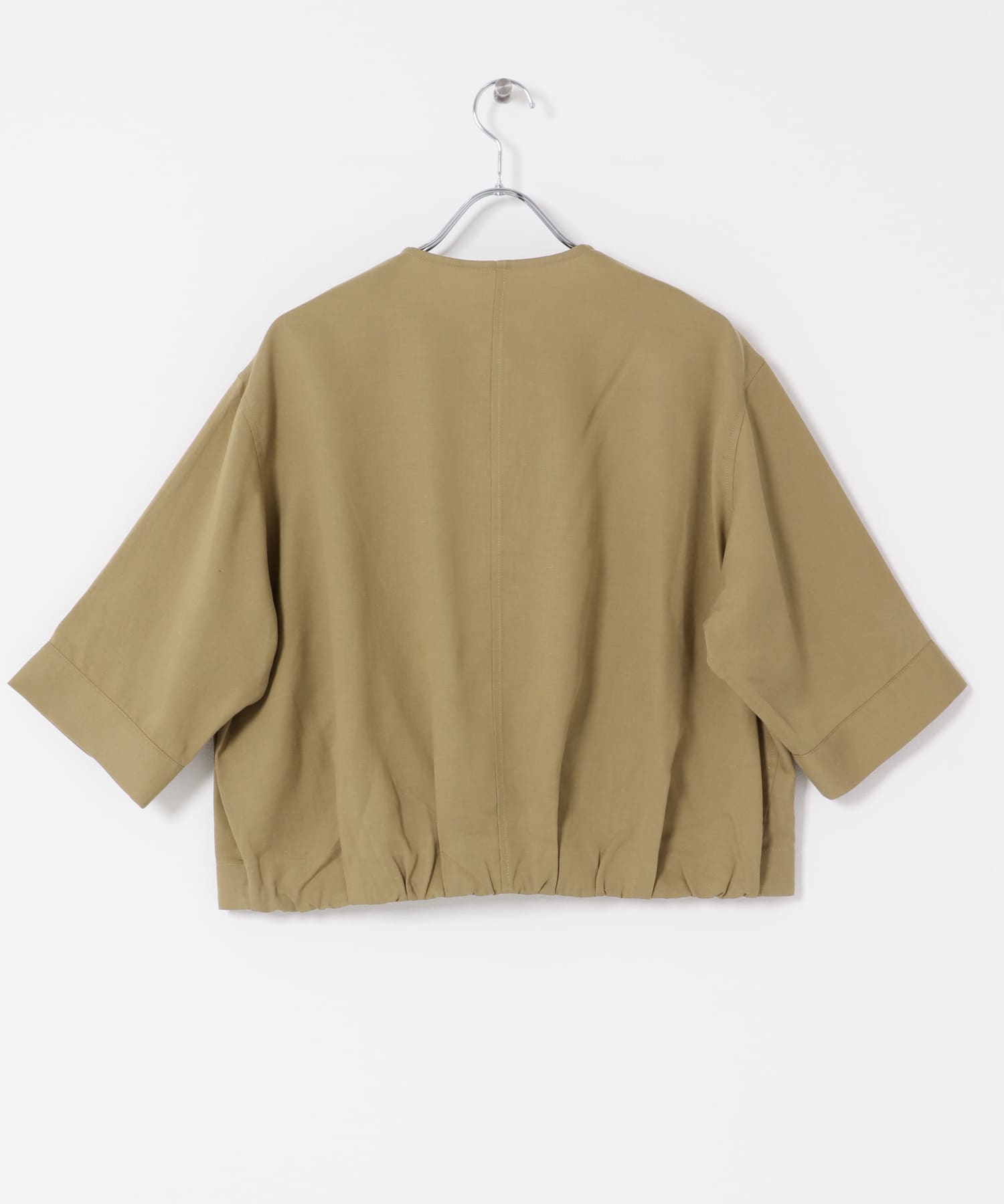 ノーカラーバックギャザーブラウス BEIGE Free