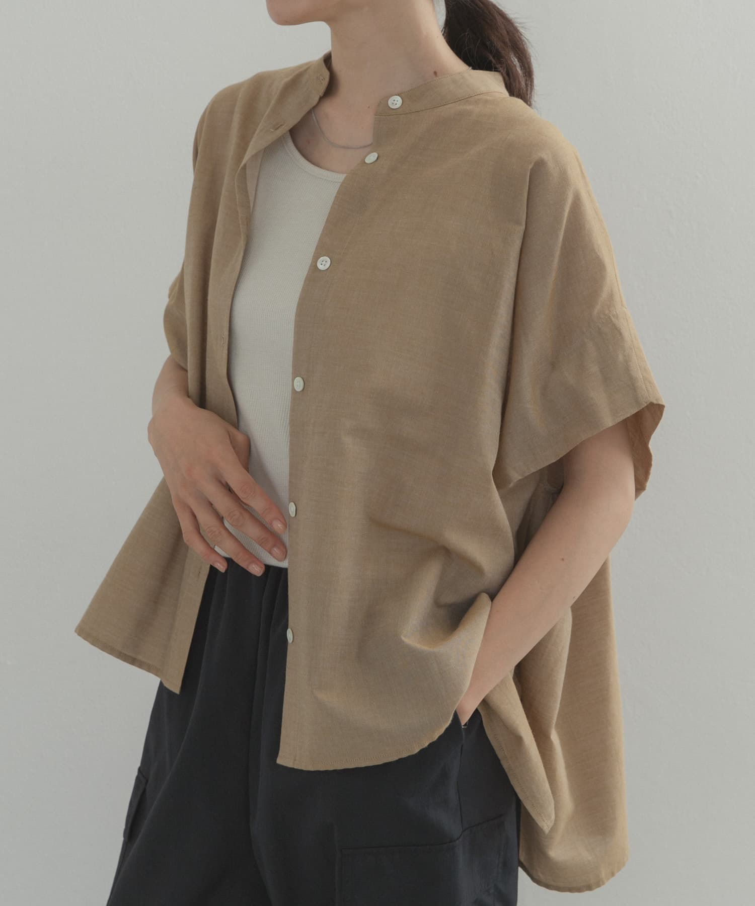 シャンブレーワイドシャツ