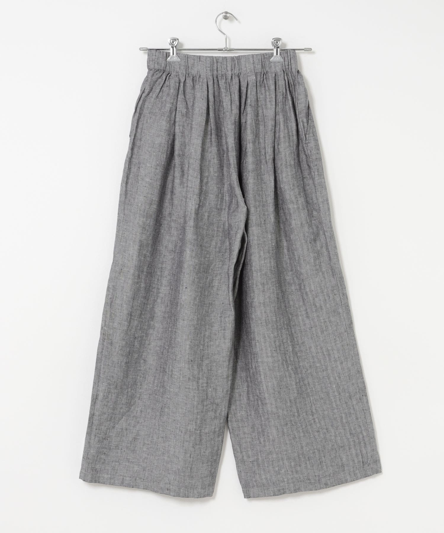 ヘリンボーンリネンワイドギャザーパンツ(S CHARCOAL): ボトム｜URBAN