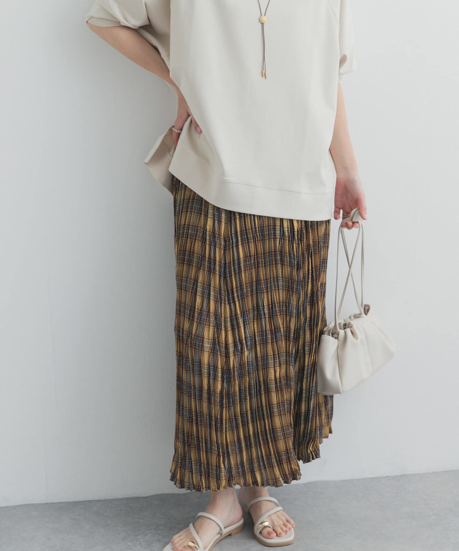 ワッシャープリーツチェックスカート