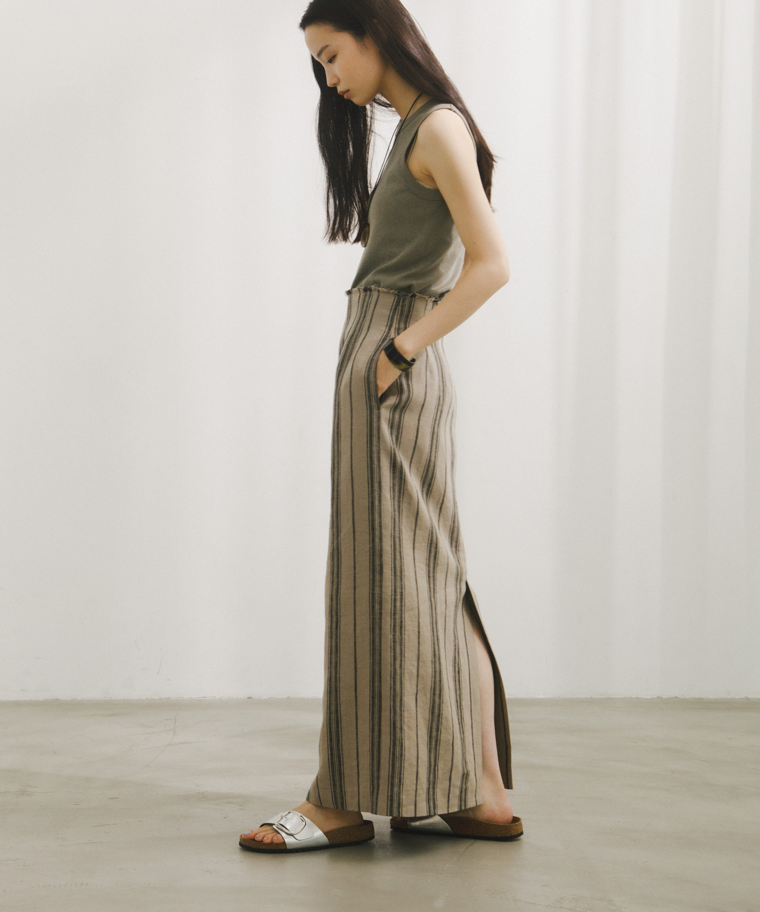 Linen Stripe I-Line Skirt