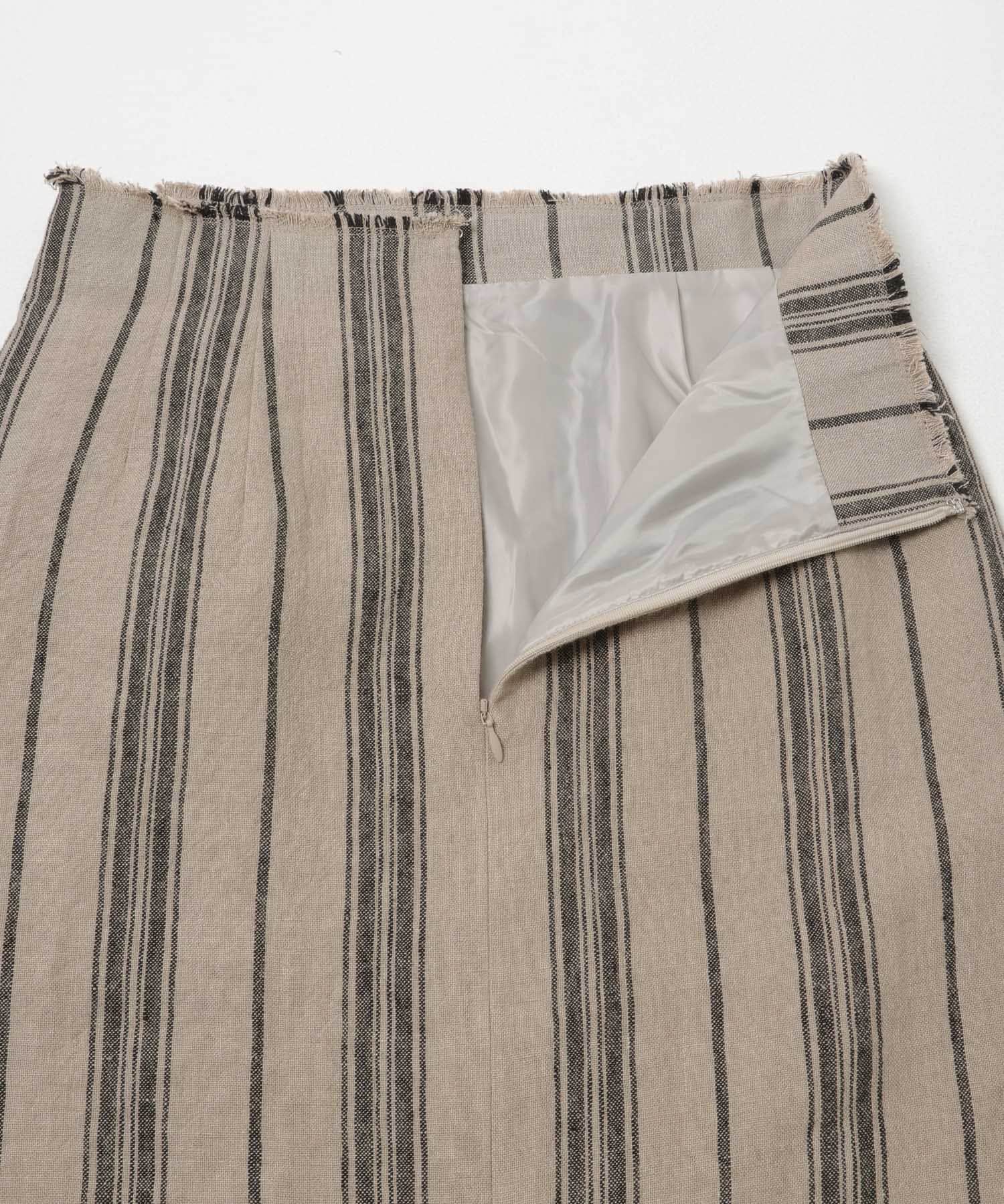 Linen Stripe I-Line Skirt NATURAL S