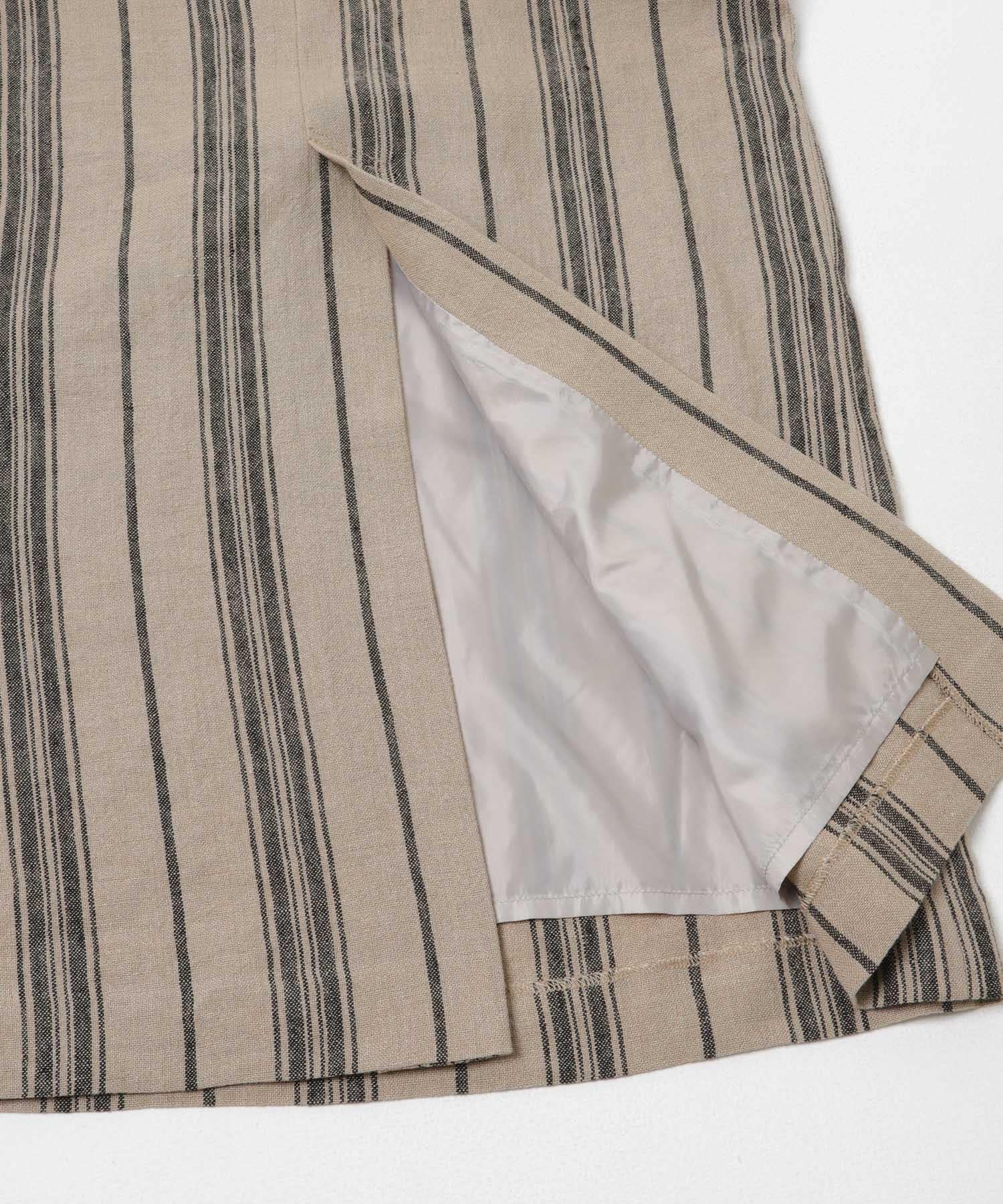 Linen Stripe I-Line Skirt NATURAL S