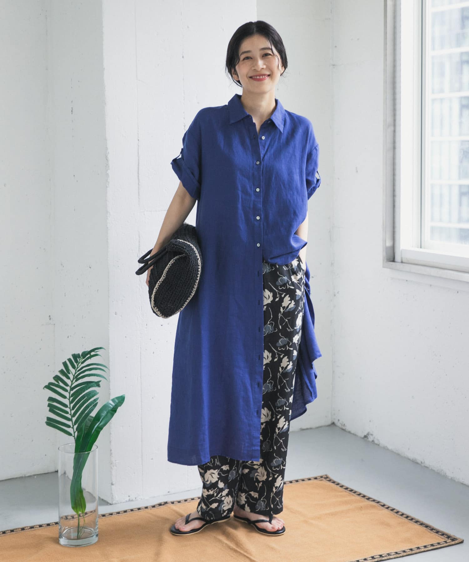 リネン半袖シャツワンピース