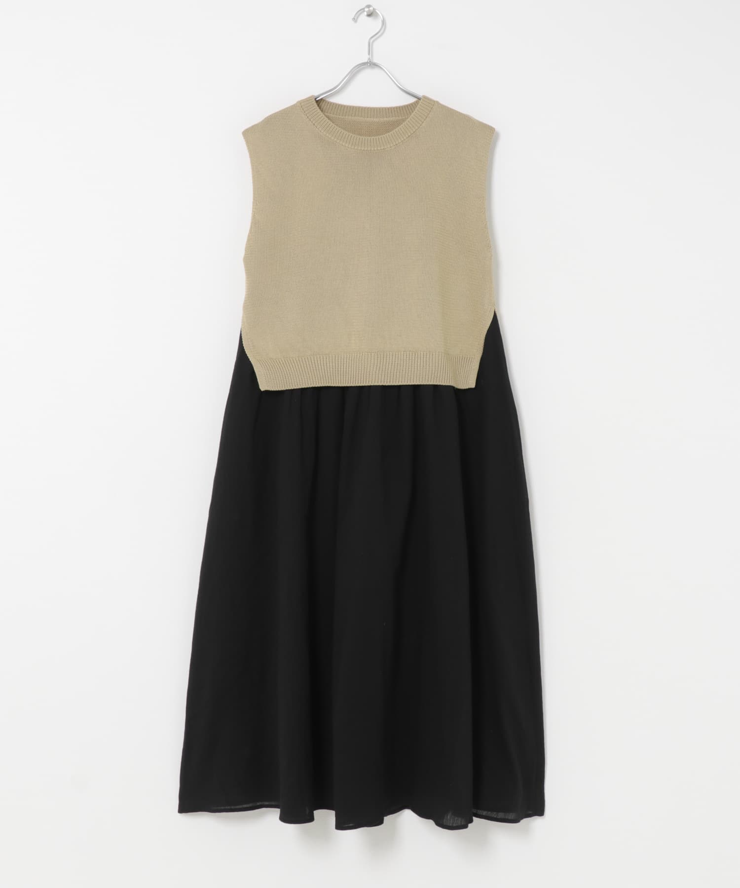 『WEB限定』バイカラーニットドッキングワンピース BEIGE Free