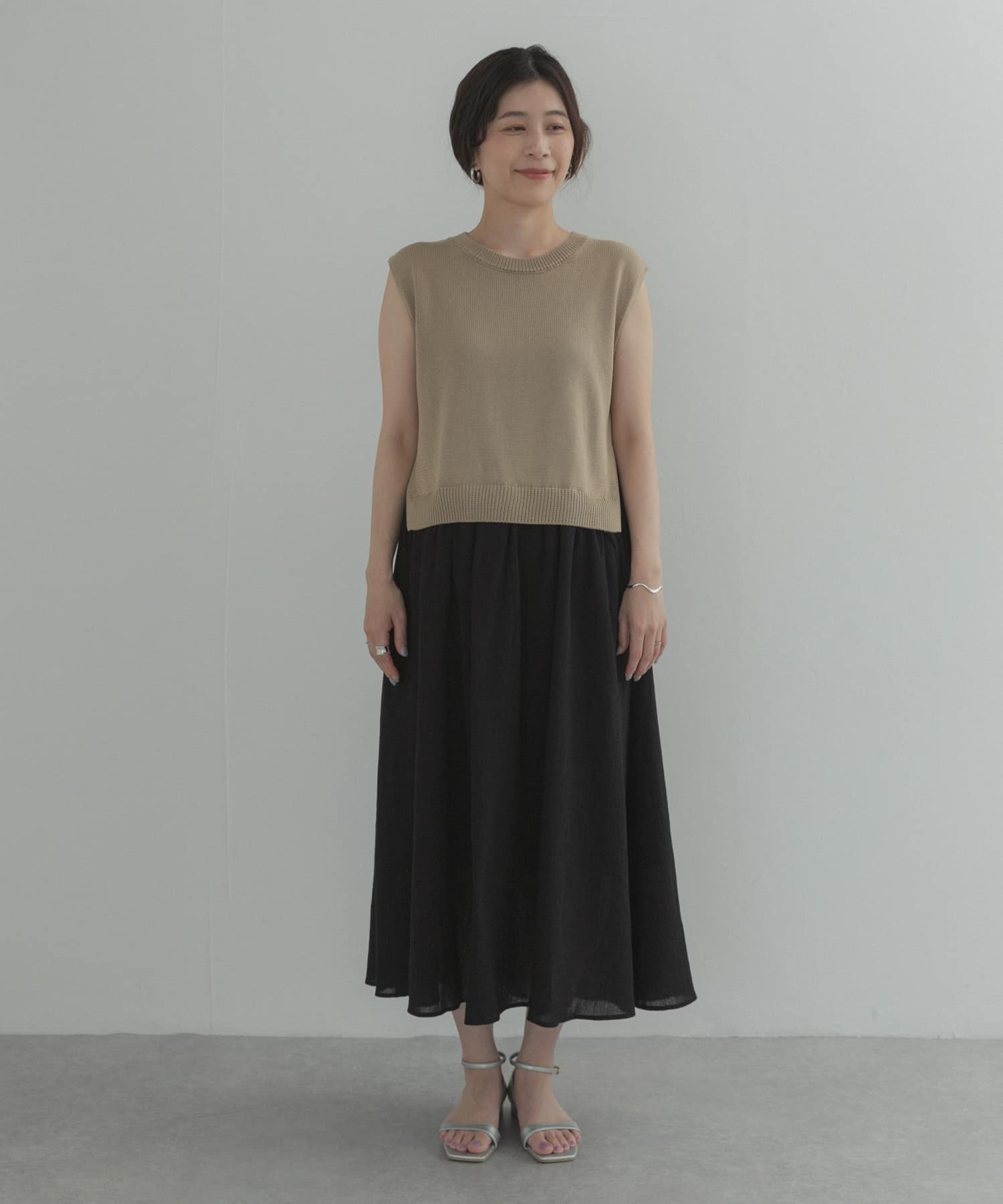 WEB限定』バイカラーニットドッキングワンピース(Free BLACK