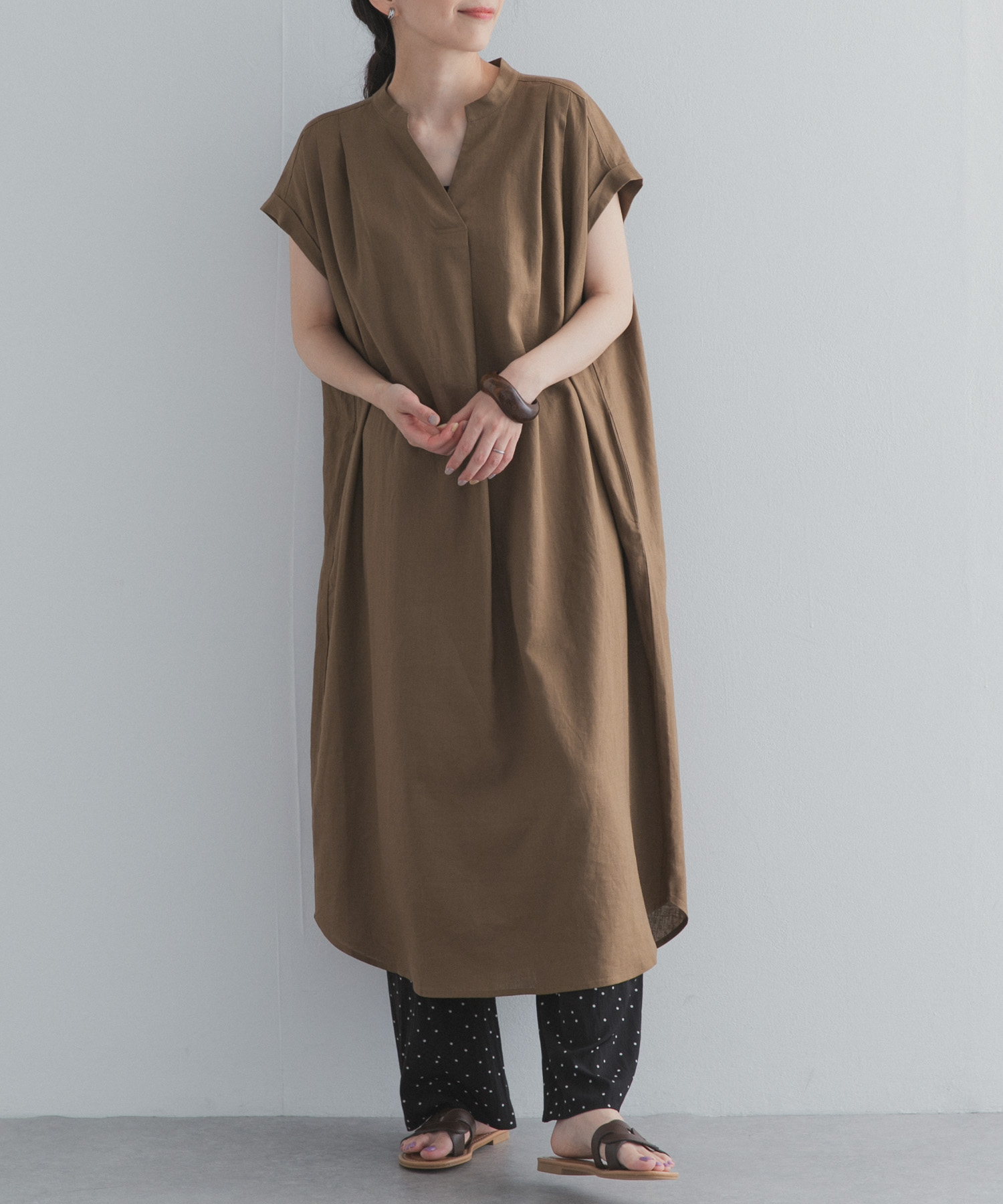 リネンレーヨンスキッパーフレンチワンピース
