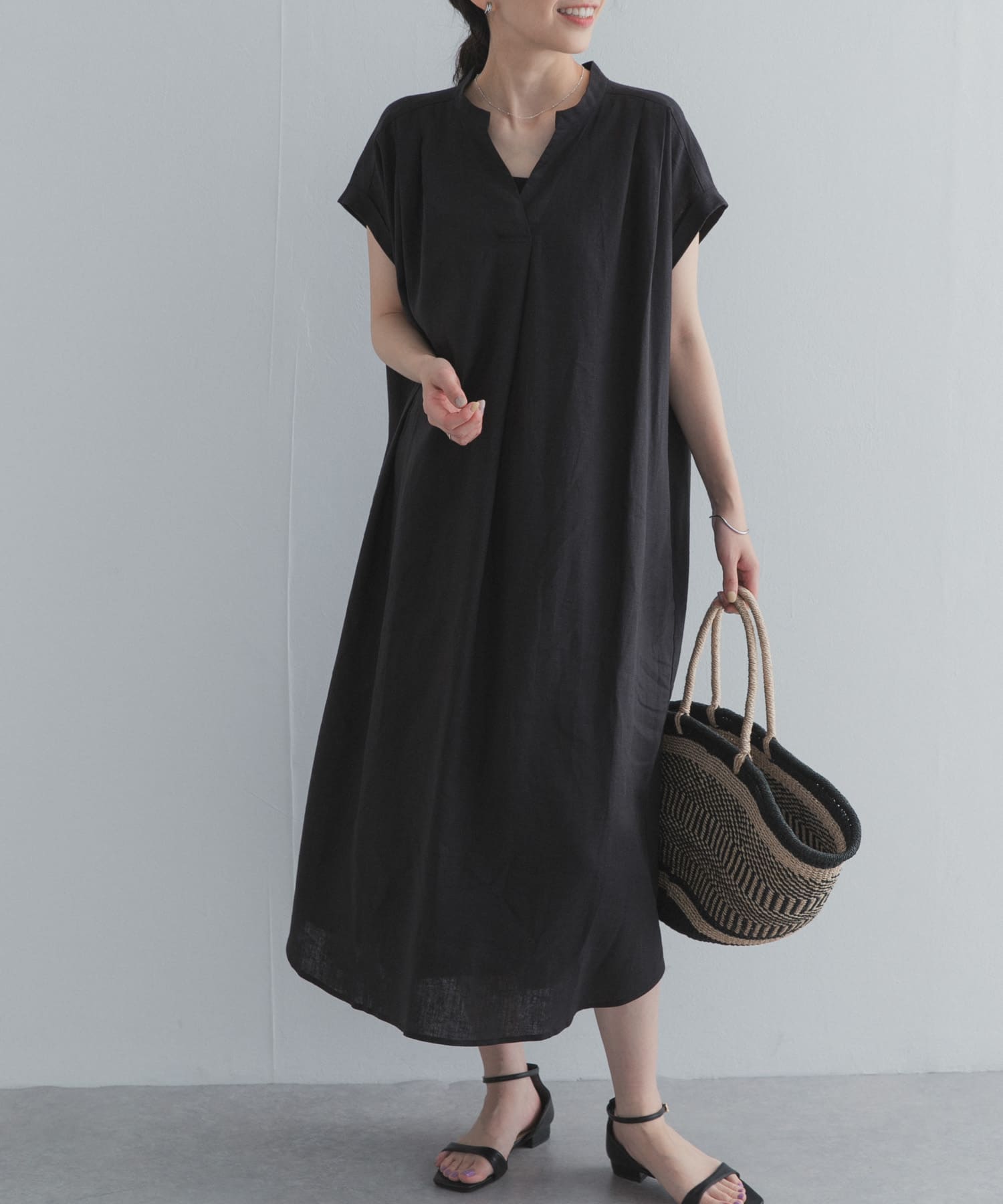 リネンレーヨンスキッパーフレンチワンピース