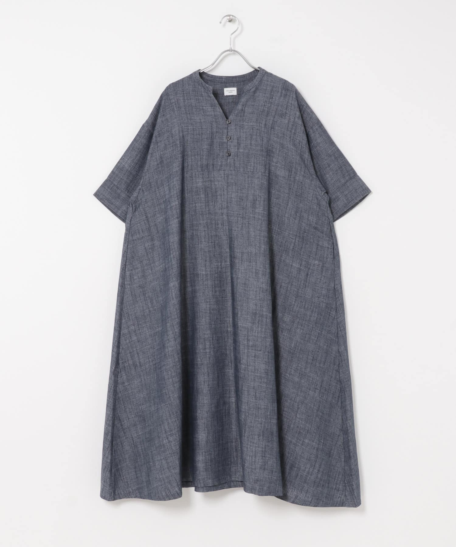 リネン混5分袖ミディワンピース INDIGO Free