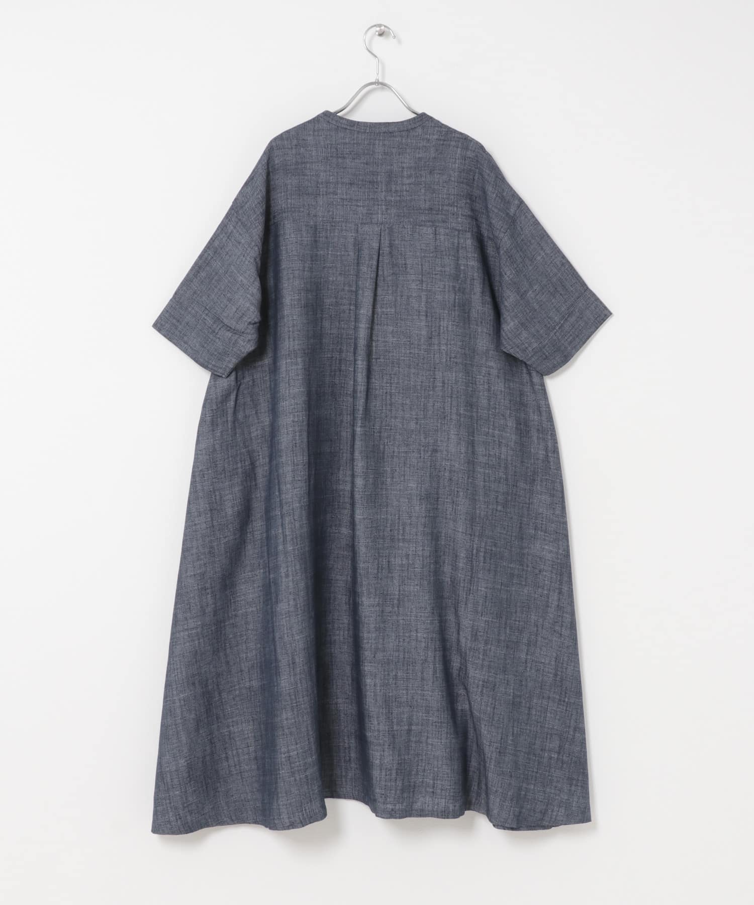 リネン混5分袖ミディワンピース INDIGO Free