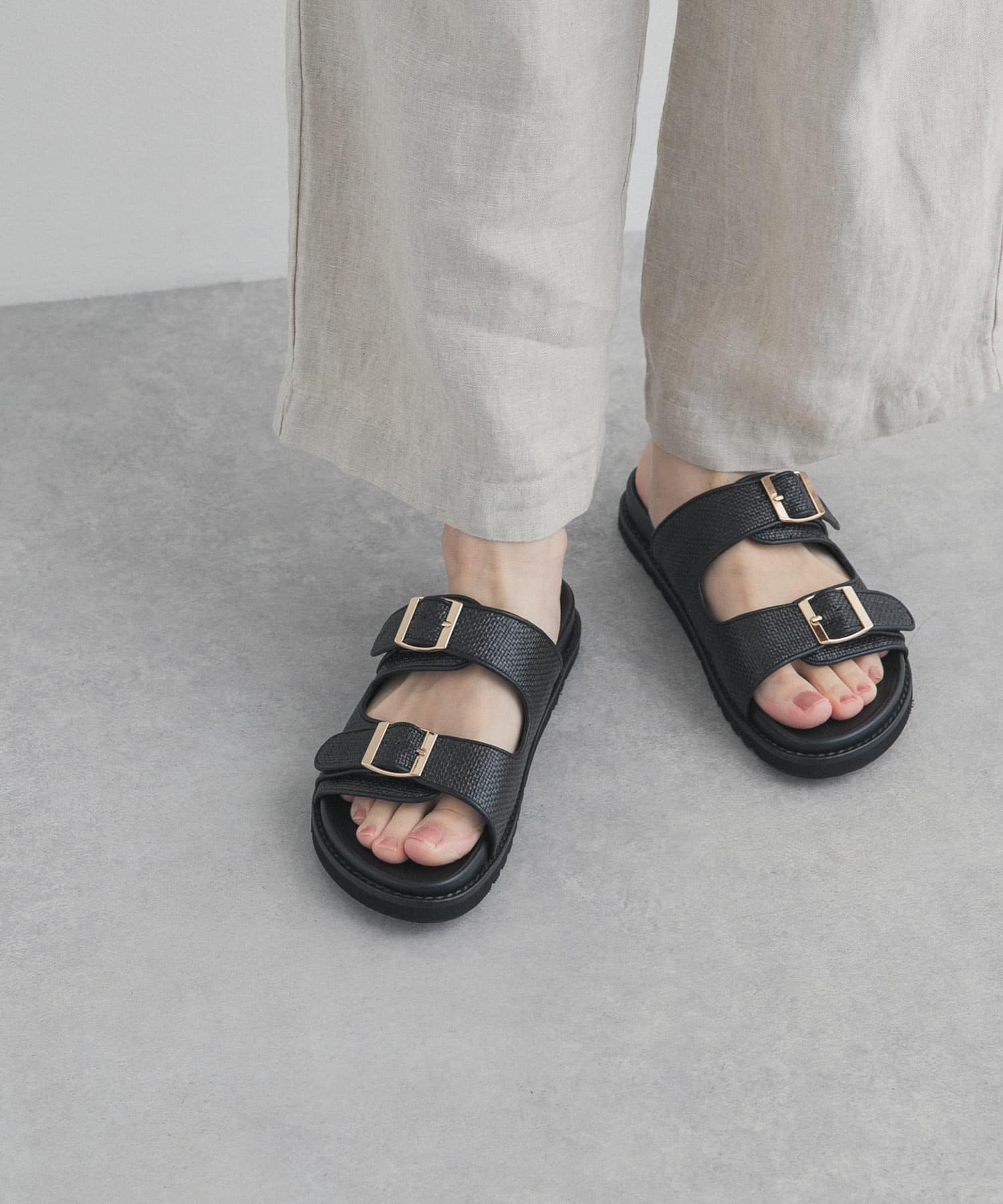 ダブルベルトプラットフォームサンダル BLACK 36