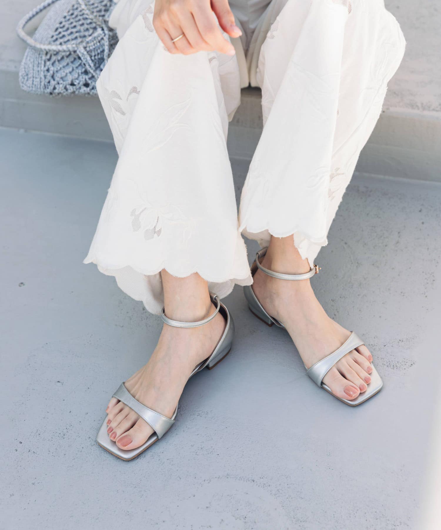 アンクルストラップフラットサンダル SILVER 36