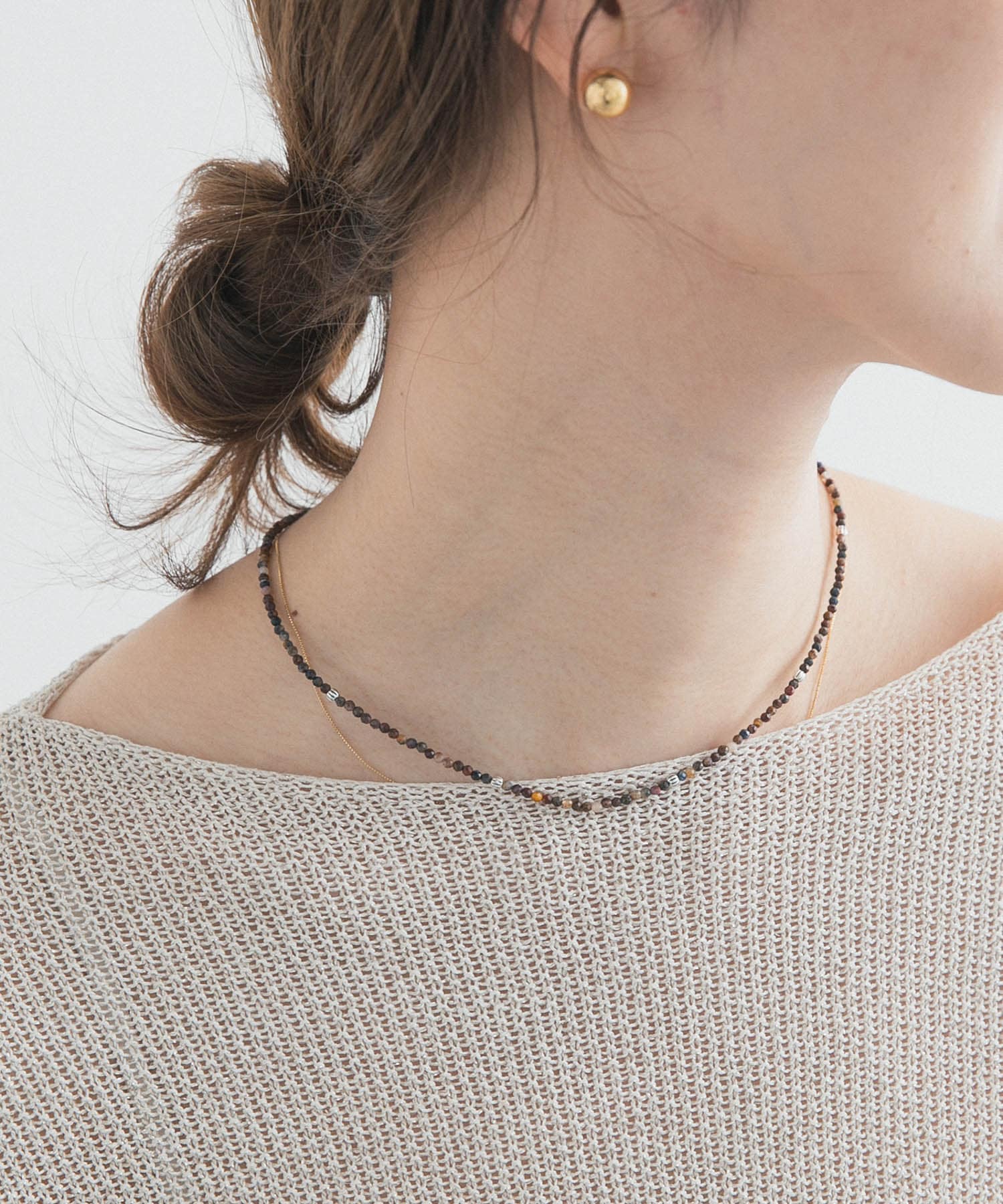 天然石×SVショートネックレス BROWN One
