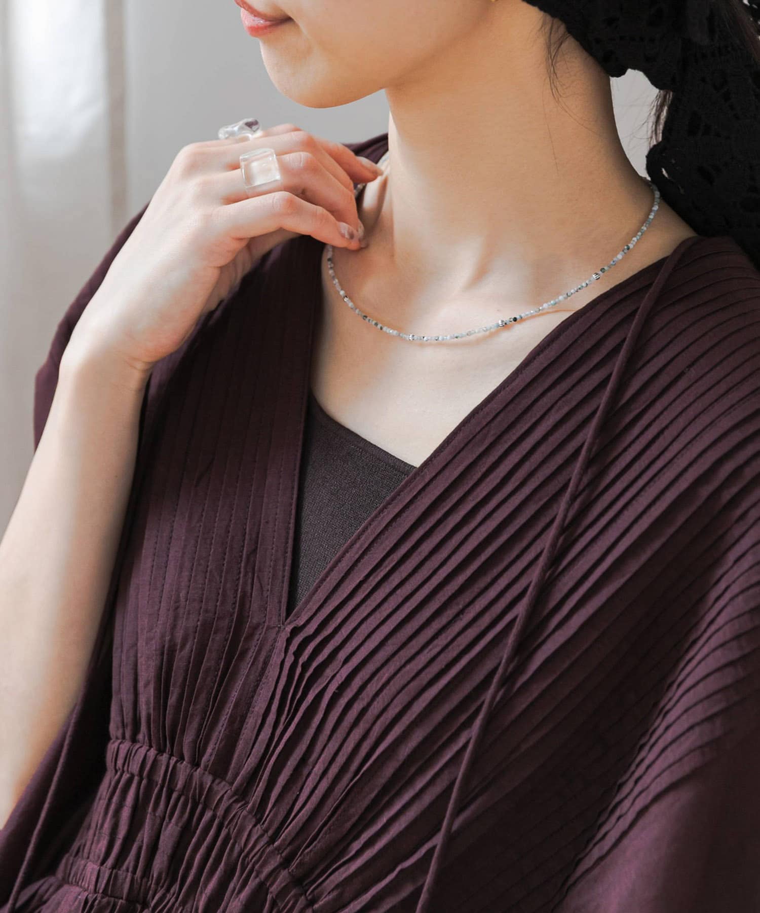 天然石×SVショートネックレス WHITE One