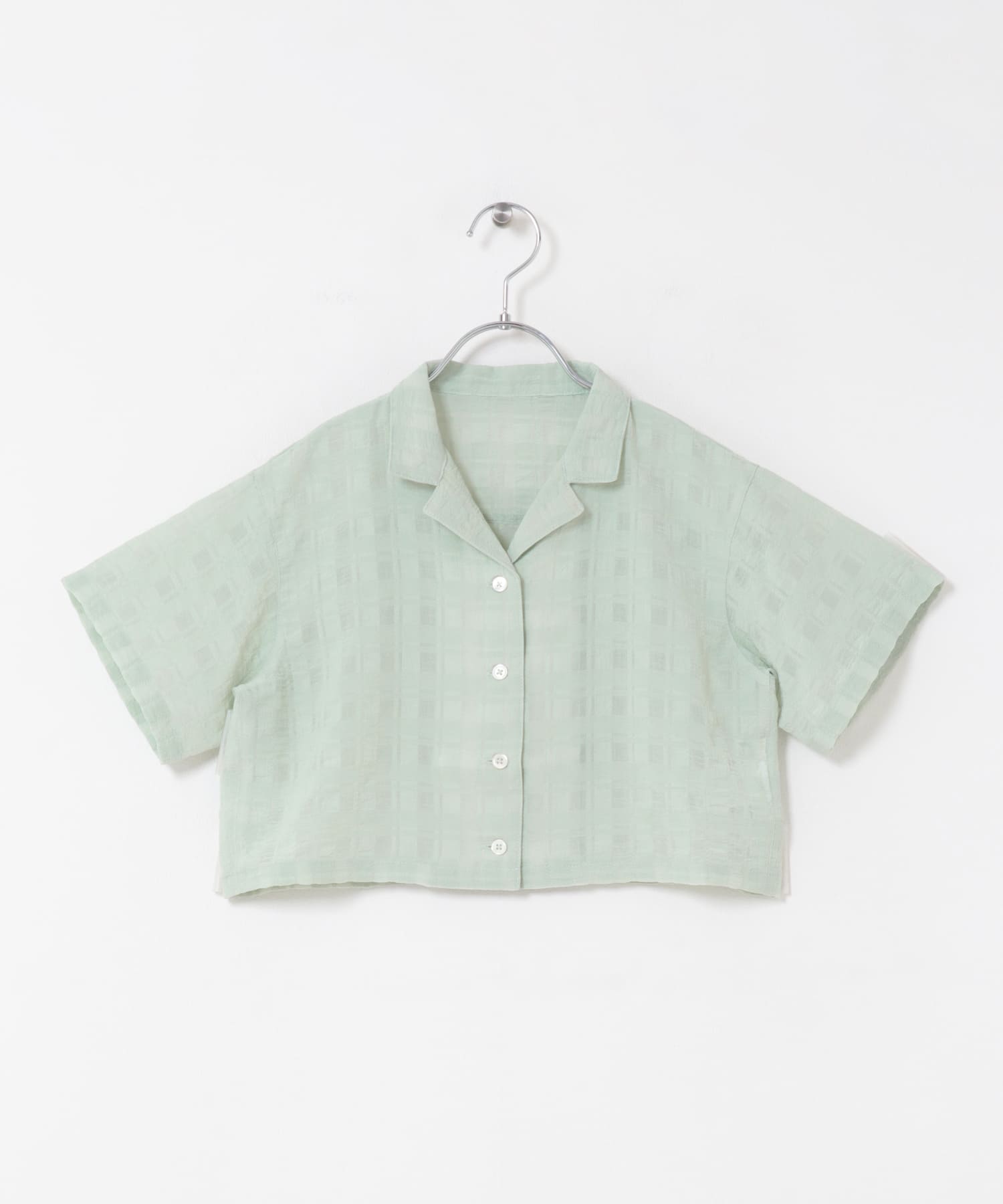シアーチェックオープンカラーシャツ(KIDS) MINT 120(115-125)