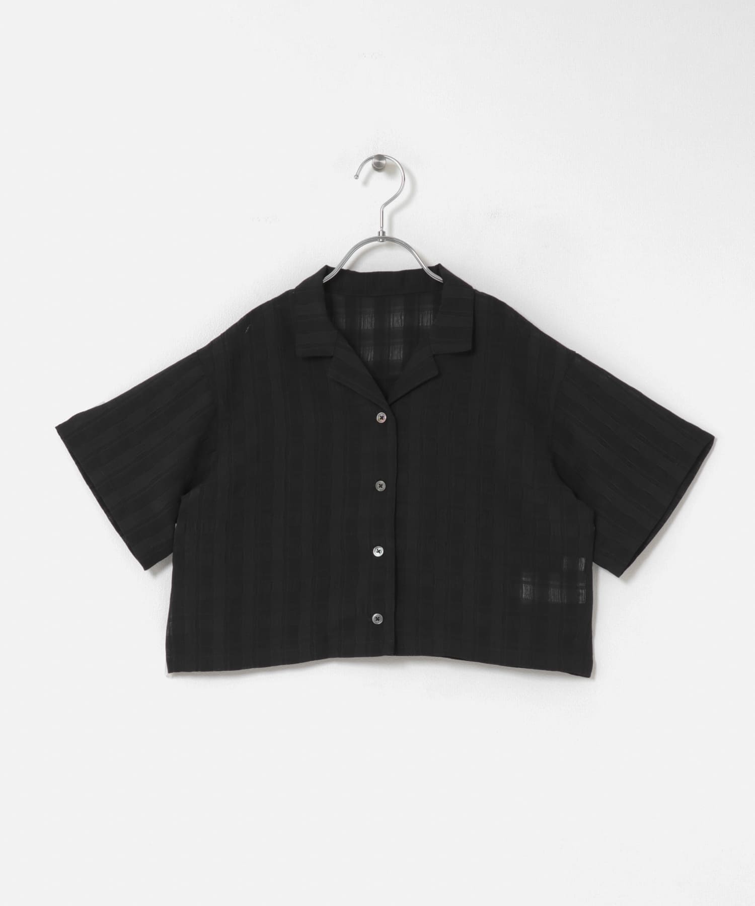 シアーチェックオープンカラーシャツ(KIDS) BLACK 120(115-125)