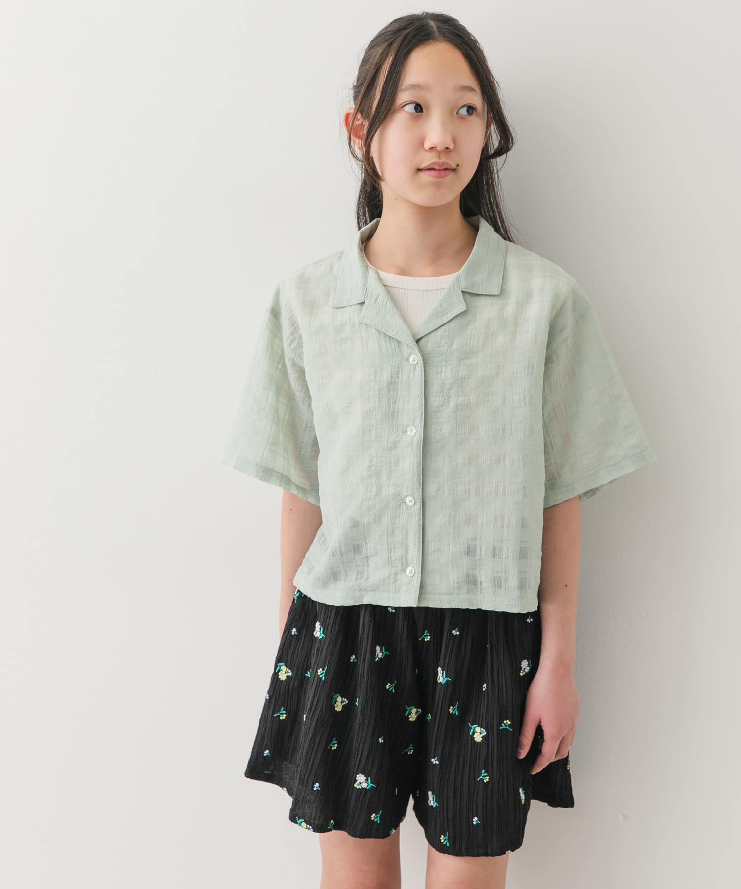 150サイズ』シアーチェックオープンカラーシャツ(KIDS)(150(145-155