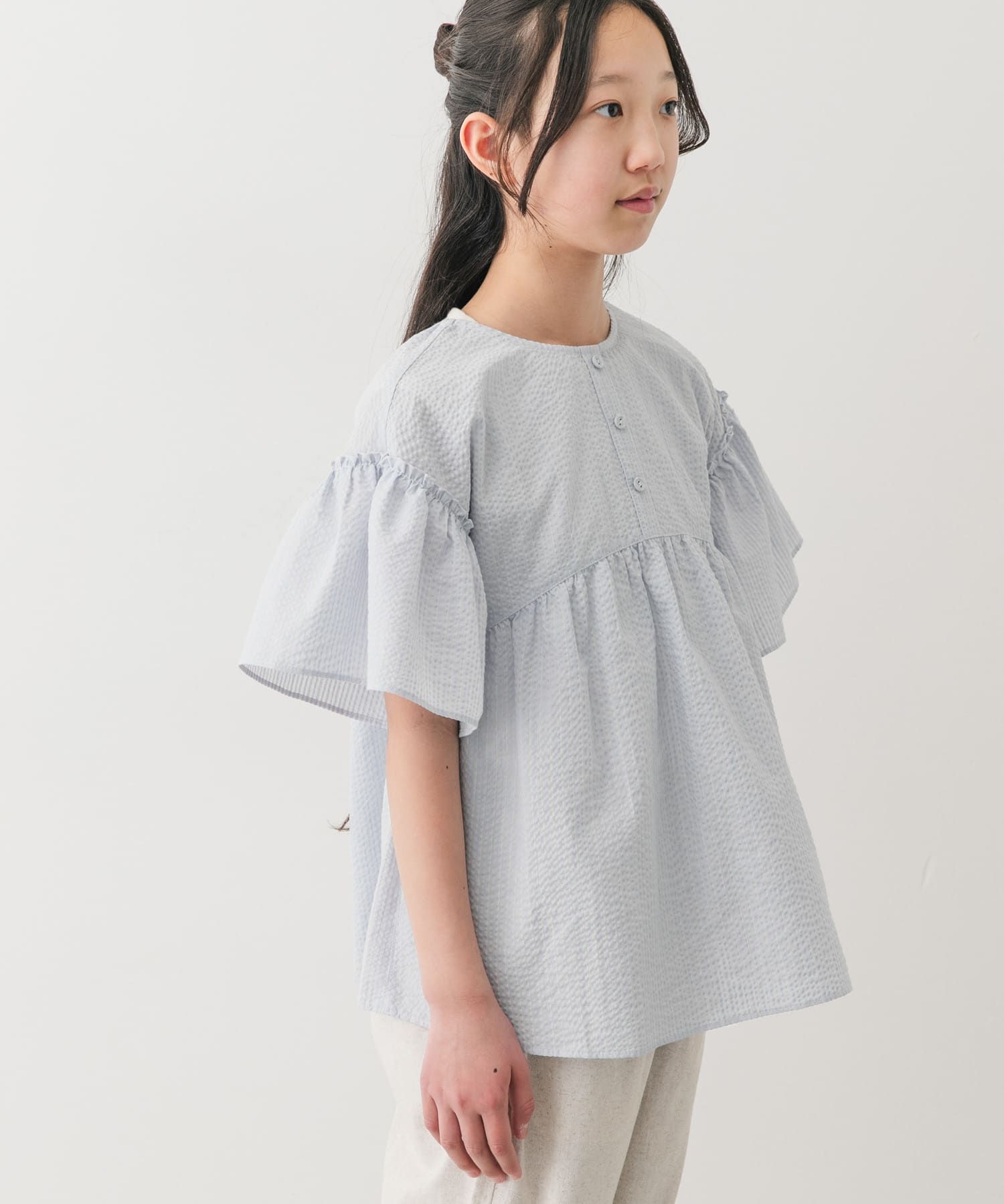 『150サイズあり』ストライプ2wayサッカーブラウス(KIDS)