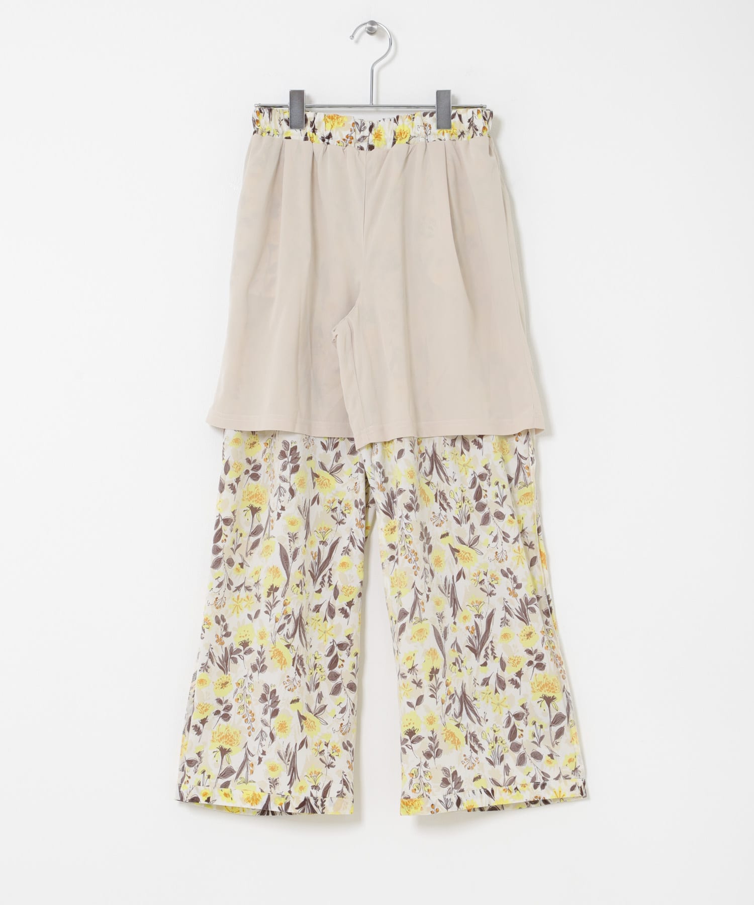 『150サイズ』『親子リンク』フラワープリントイージーパンツ(KIDS) WHT×YEL 150(145-155)