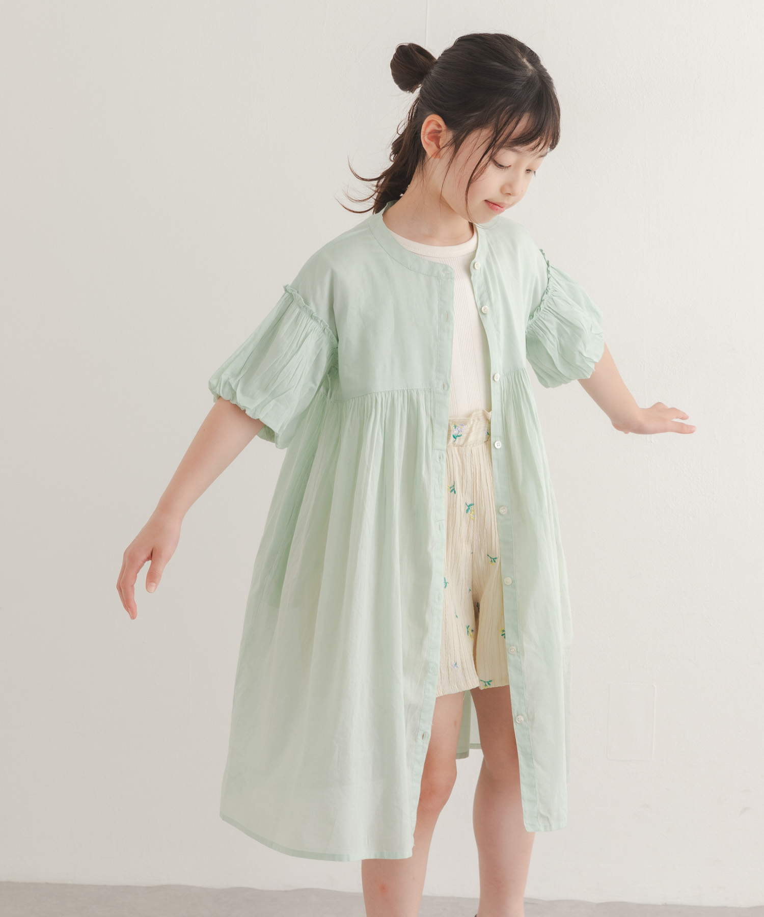 『親子リンク』コットンボイルパフスリーブワンピース(KIDS)