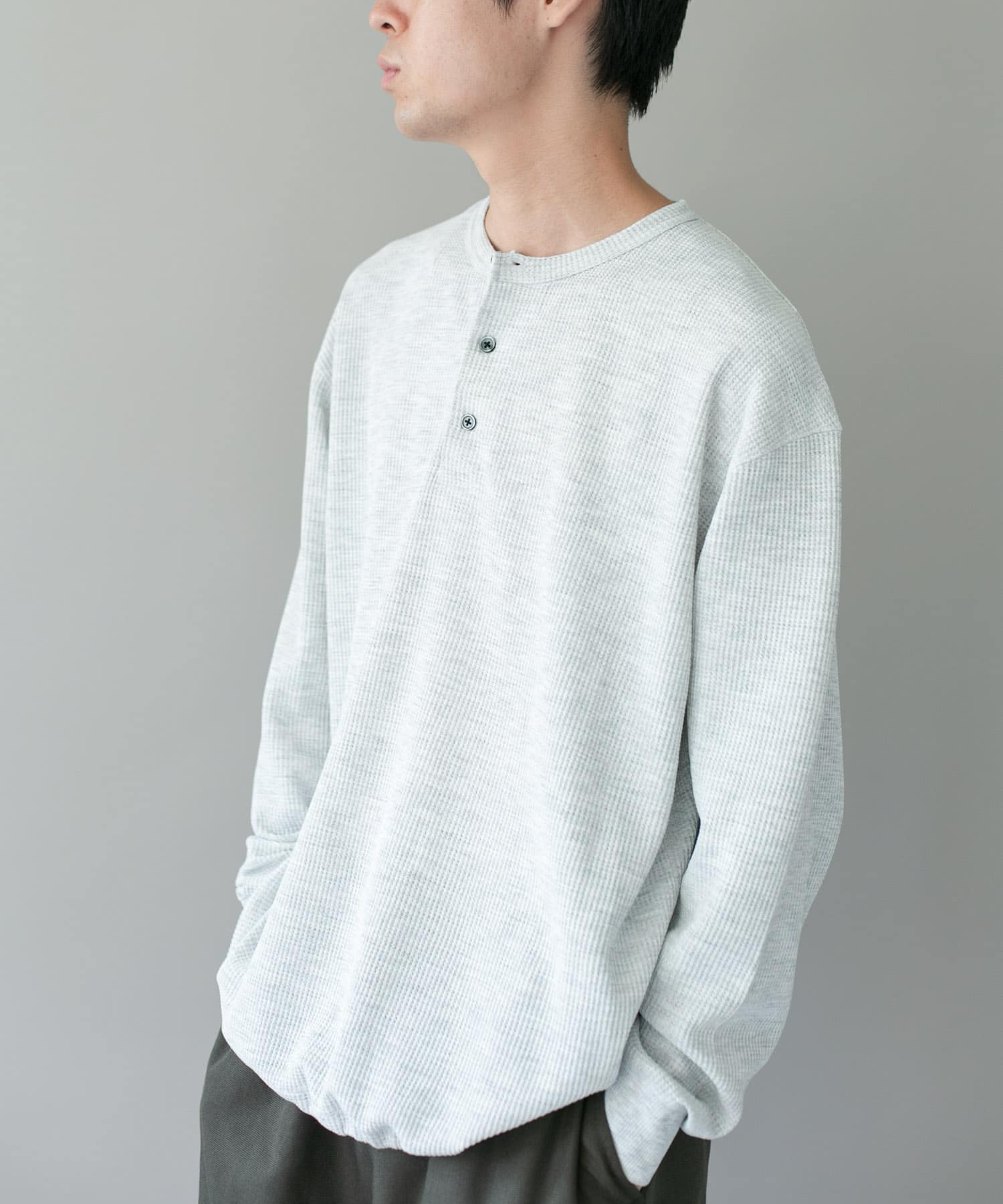 mainstory ワッフルトップス　2 DRYMIXワッフル ドロスト ロングスリーブ Tシャツ(M 杢グレー