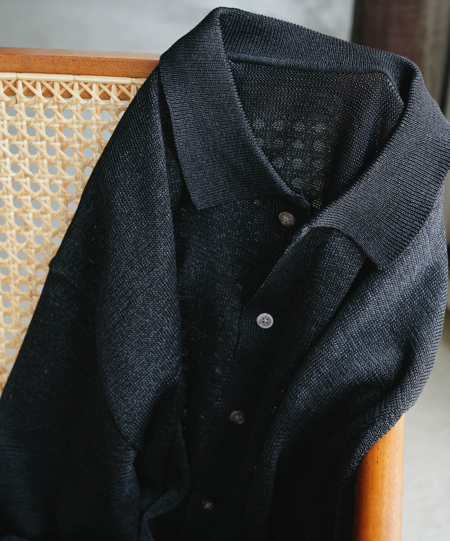『洗濯可/UVカット』『URTECH』Aircare ロングスリーブシャツカーディガン BLACK L