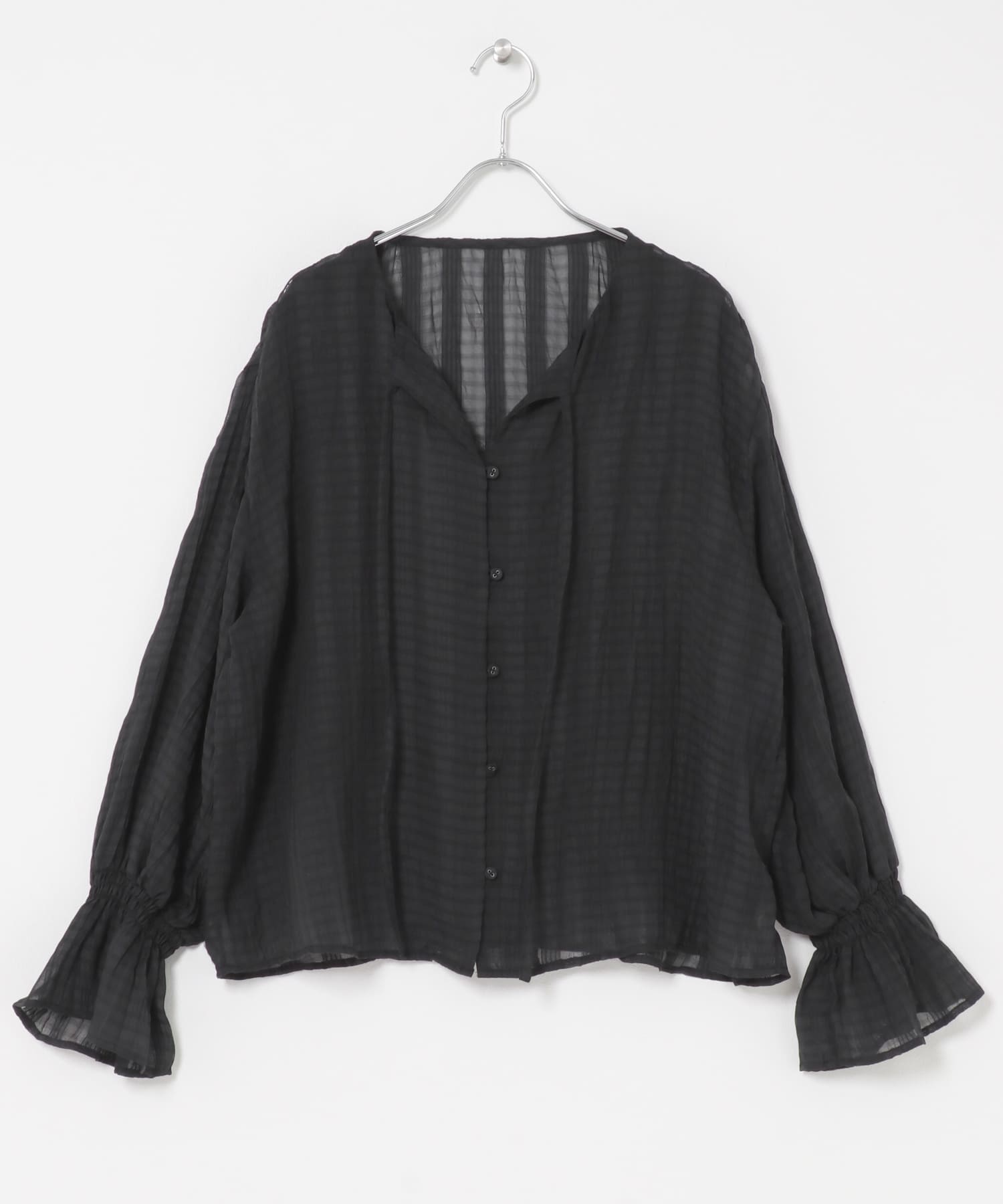 シアーチェックブラウス BLACK Free