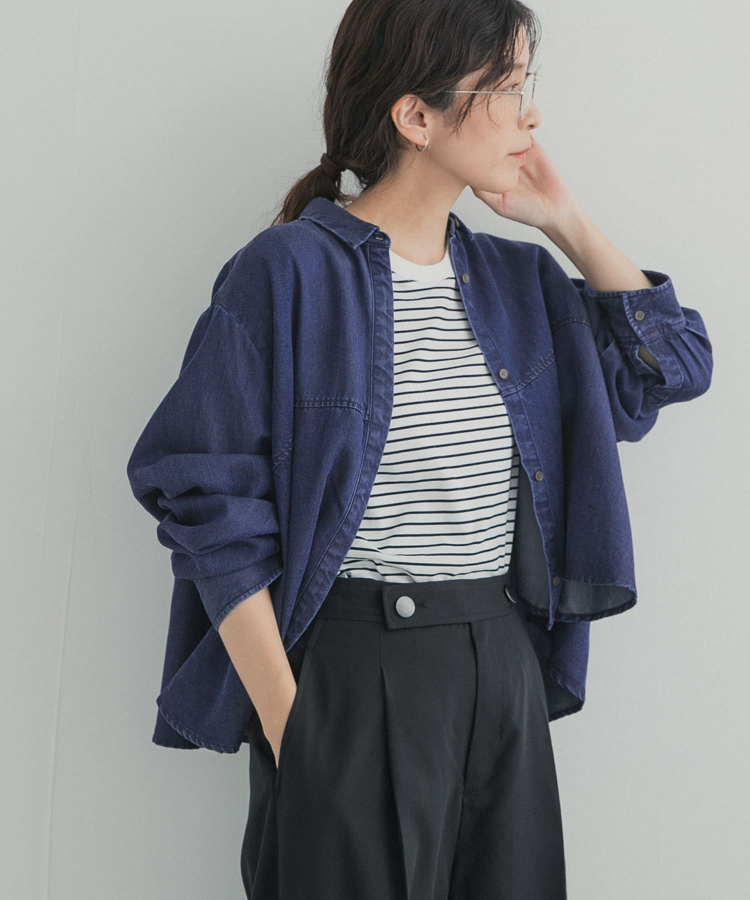 デニム切替ショート丈シャツ 26AW