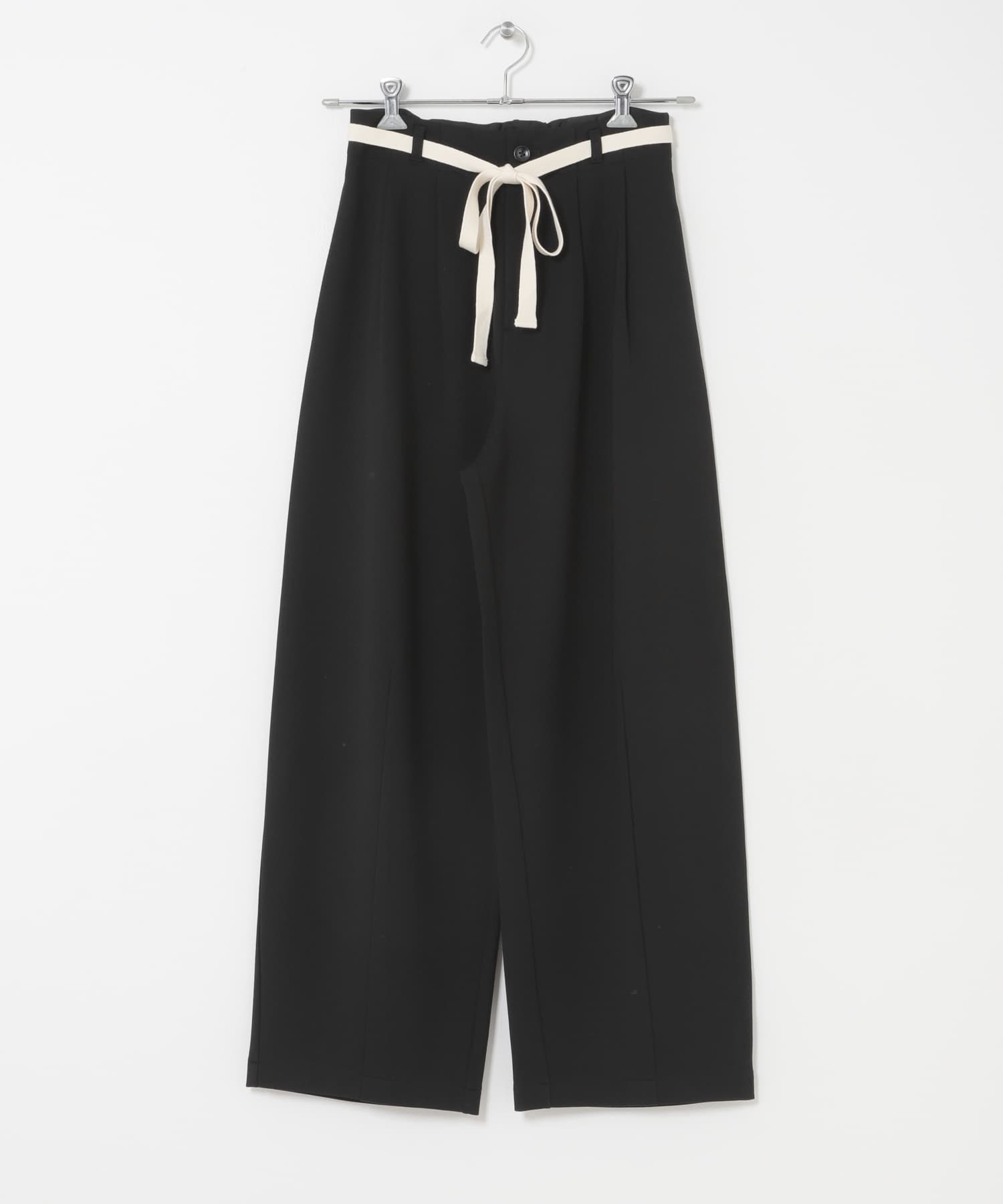 ウエストリボンカットカーブパンツ BLACK S