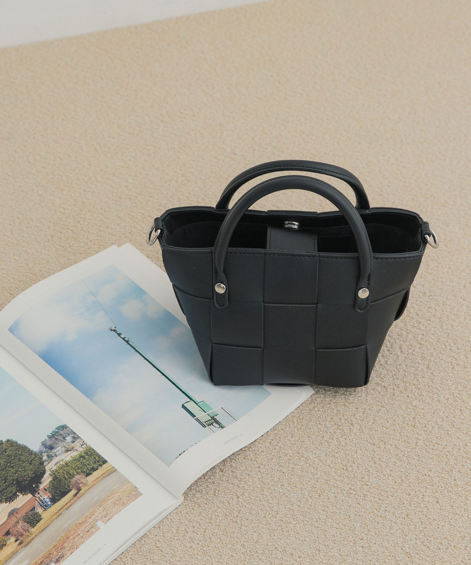 編み込み2WAYバッグ BLACK -