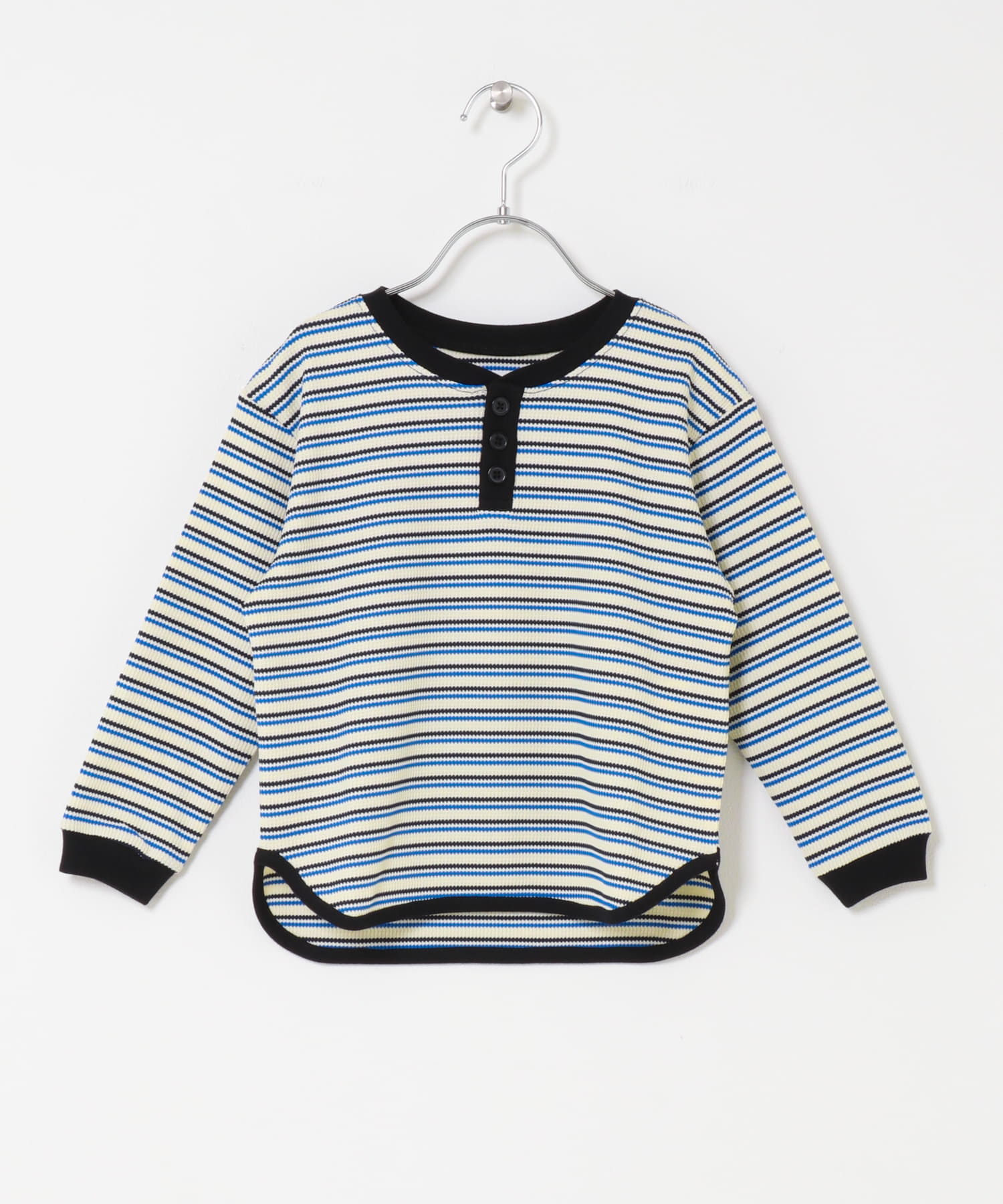 『150サイズあり』ワッフルボーダーロングTシャツ(KIDS) IVORY 105(100-110)