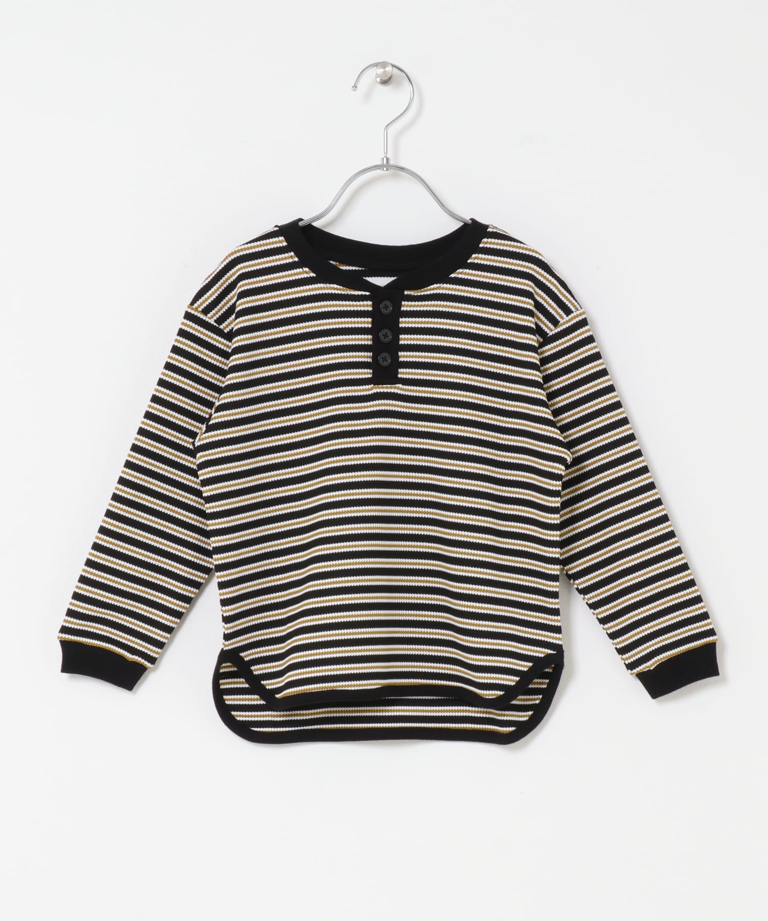 『150サイズあり』ワッフルボーダーロングTシャツ(KIDS) BLACK 105(100-110)