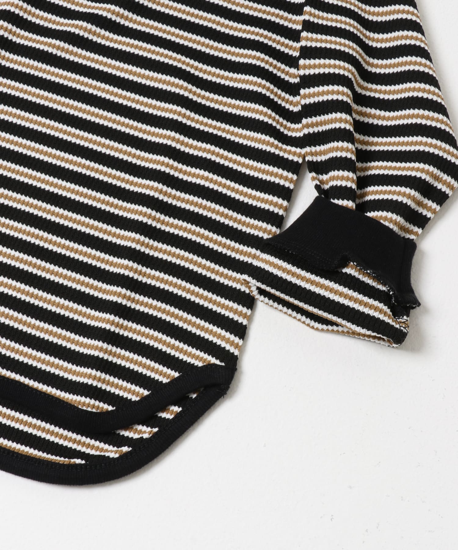 『150サイズあり』ワッフルボーダーロングTシャツ(KIDS) BLACK 105(100-110)