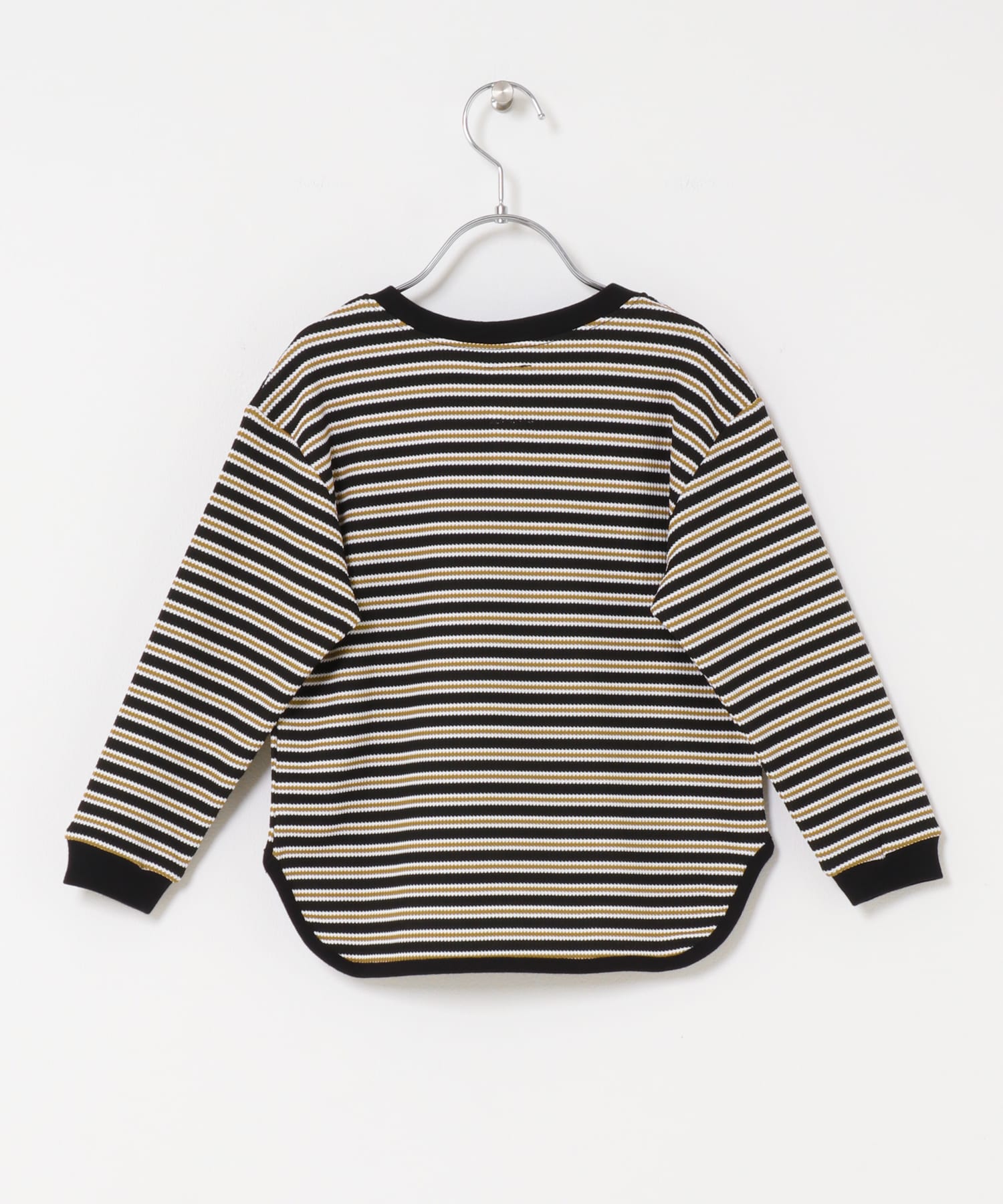『150サイズあり』ワッフルボーダーロングTシャツ(KIDS) BLACK 105(100-110)