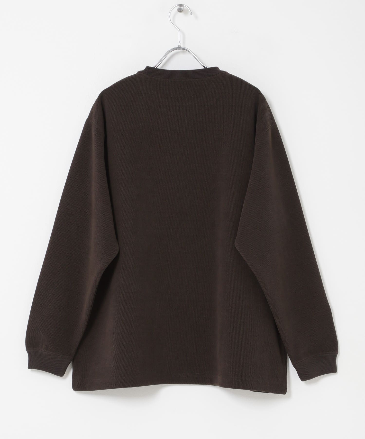 コーデュロイタッチクルーネックロングスリーブ Tシャツ(M BLACK