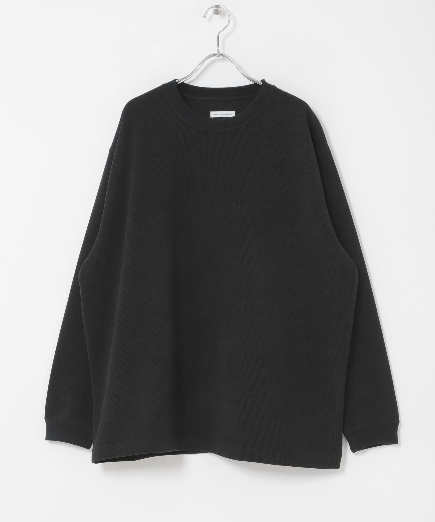 コーデュロイタッチクルーネックロングスリーブ Tシャツ(M BLACK