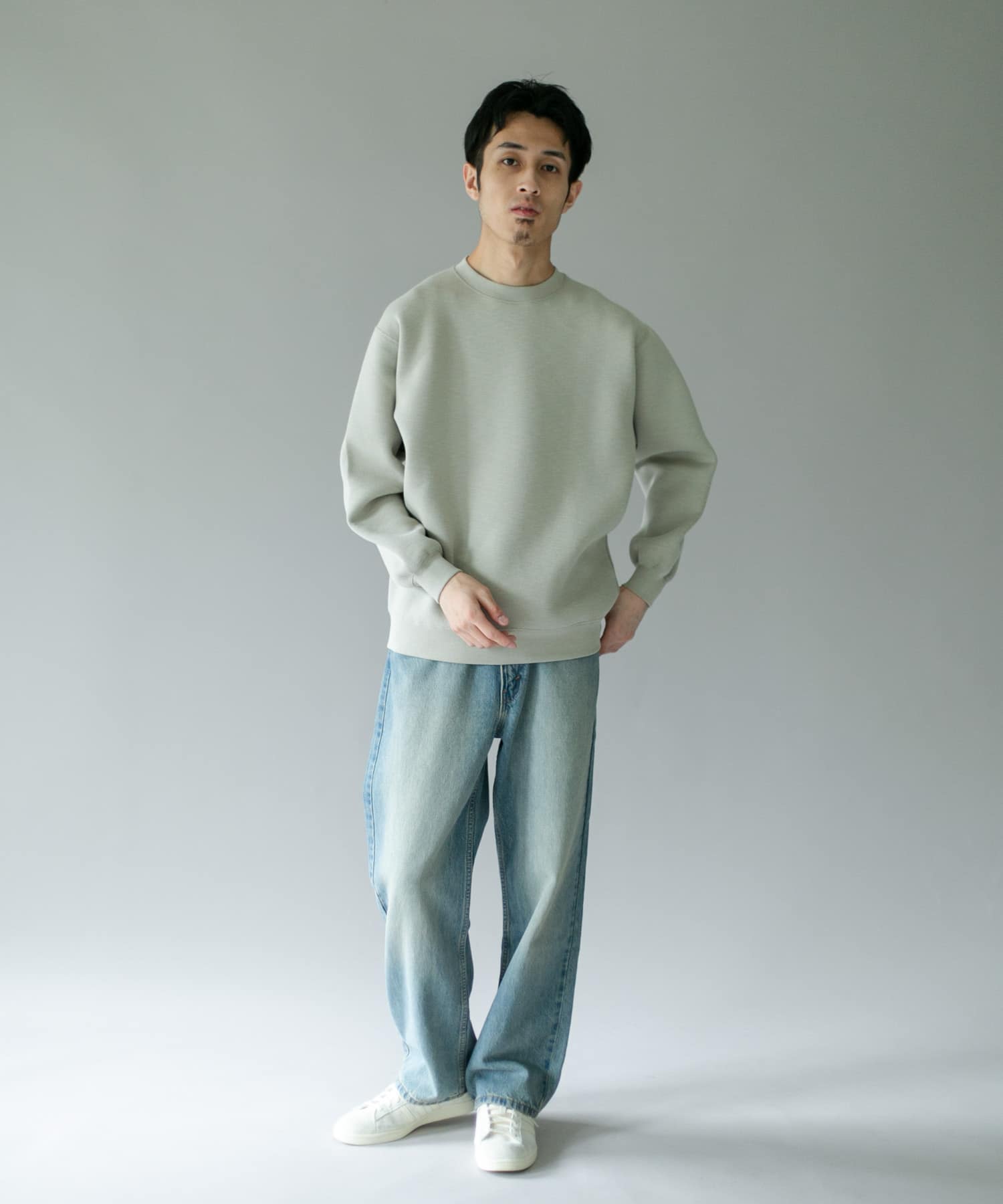 スラブダンボールクルーネックロングスリーブTシャツ(M BLACK
